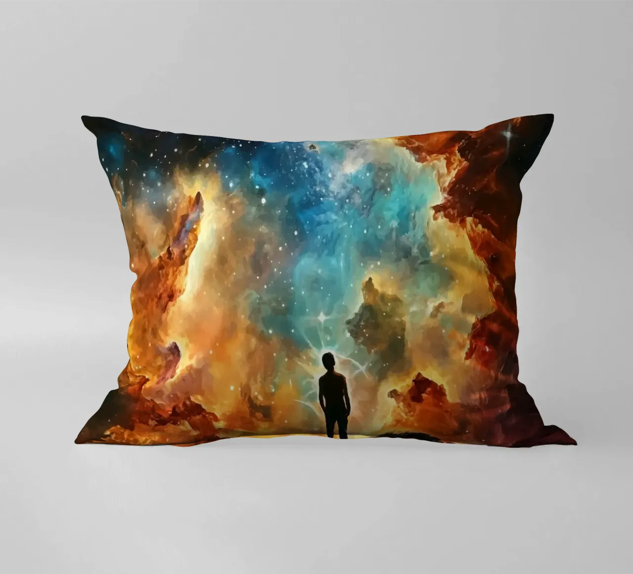Man in the colourful starry nebula decorative cushion by pixelbull - medieval art and more