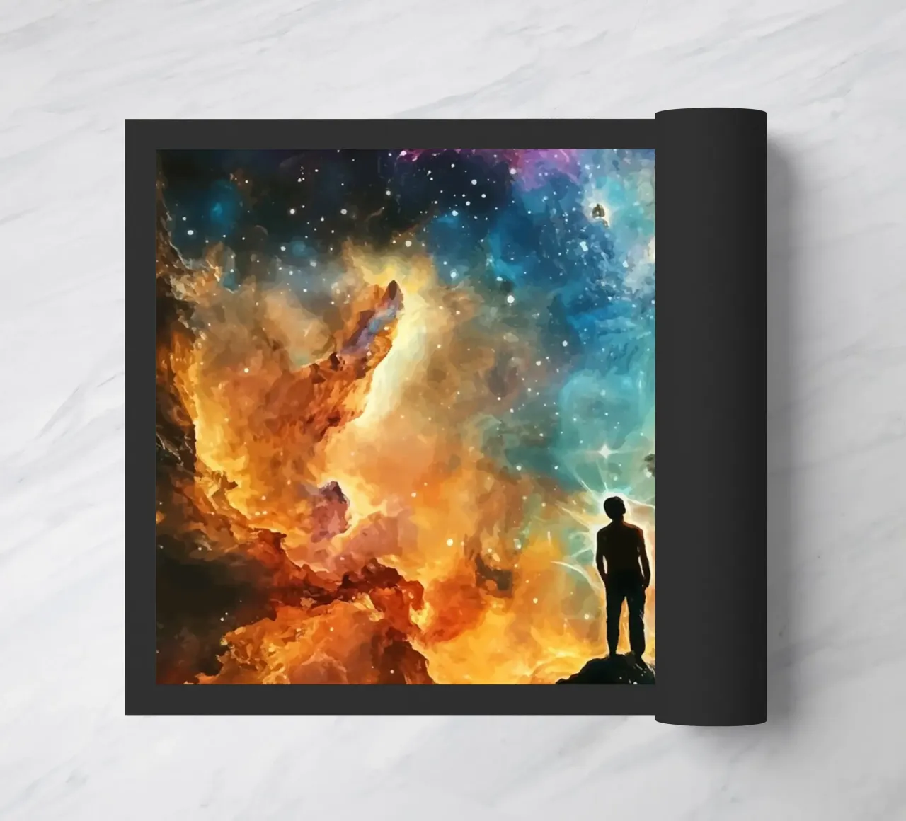 Man in the colourful starry nebula doormat by pixelbull - medieval art and more