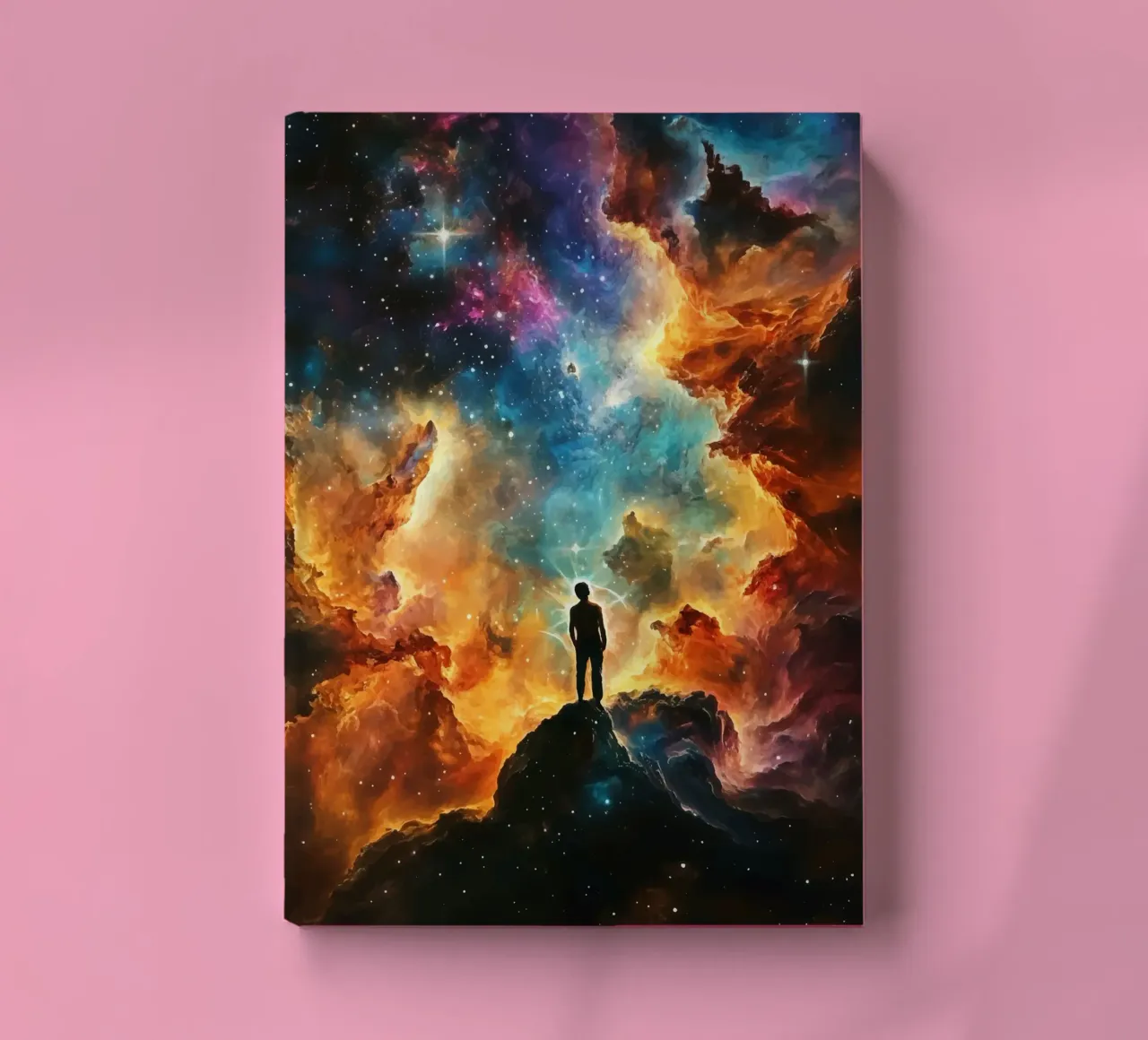 Man in the colourful starry nebula notebook by pixelbull - medieval art and more