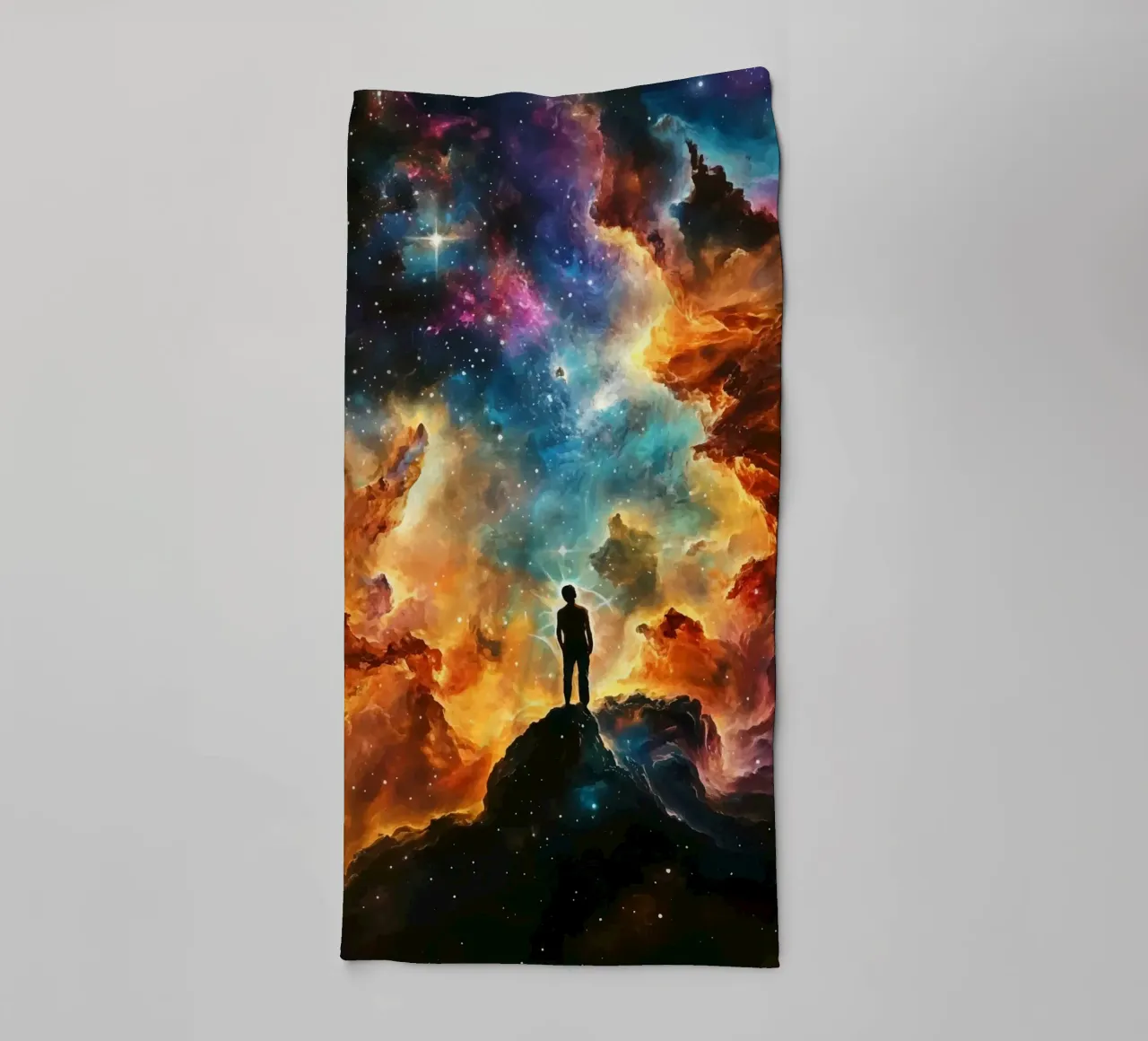 Man in the colourful starry nebula towel by pixelbull - medieval art and more