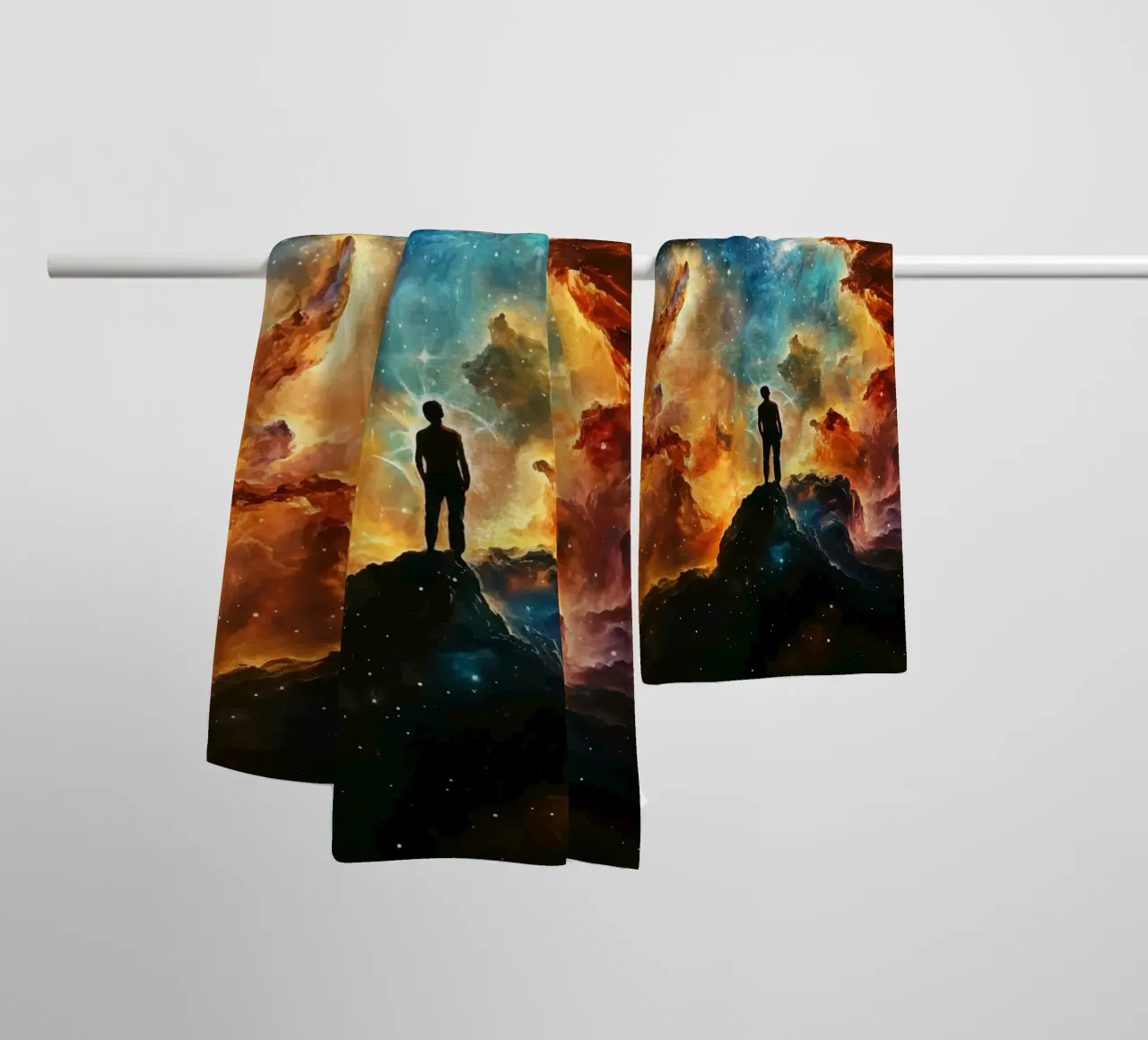 Man in the colourful starry nebula towel by pixelbull - medieval art and more