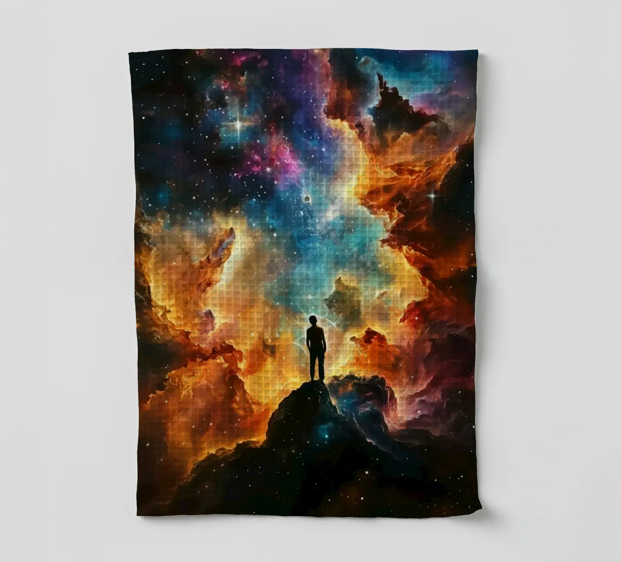 L'homme dans une nébuleuse d'étoiles multicolores torchon de pixelbull - medieval art and more