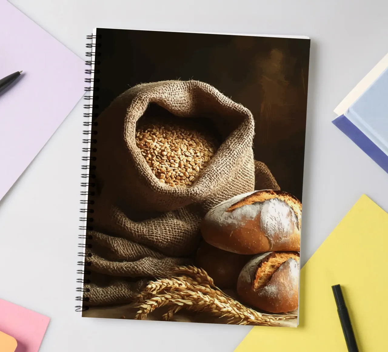 Wheat sack with loaves of bread spiral notebook by pixelbull - medieval art and more