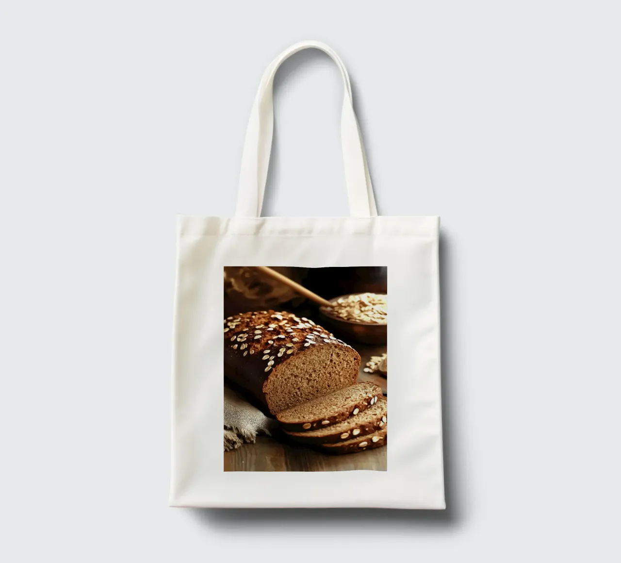 Pane d'avena su un tavolo di legno borsa in juta da pixelbull - medieval art and more