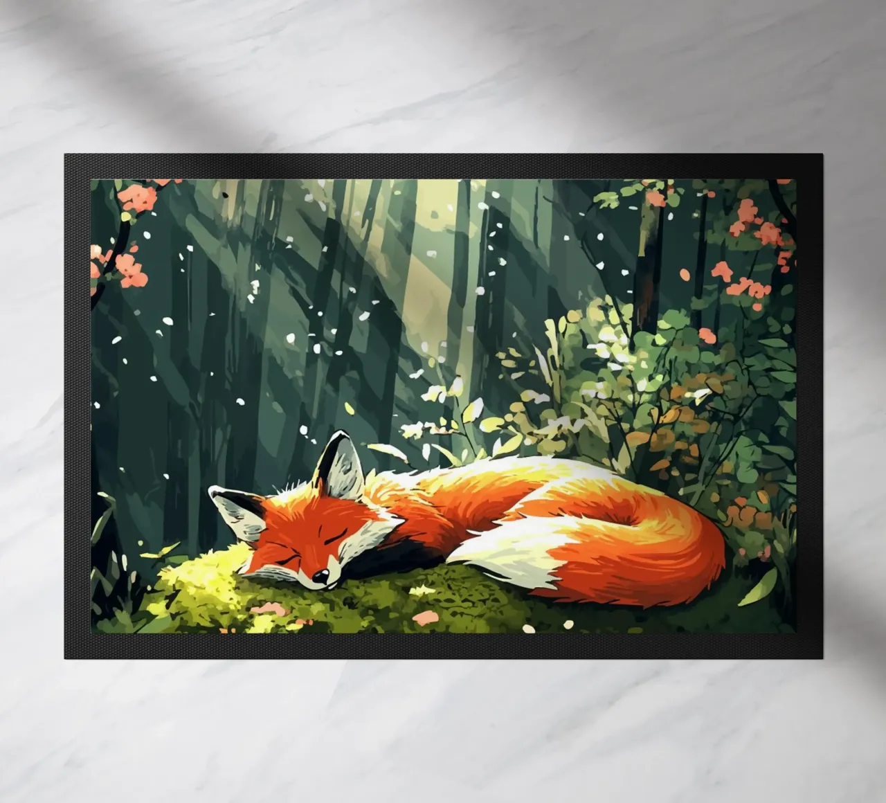 Sleeping fox in the spring forest doormat by pixelbull - medieval art and more