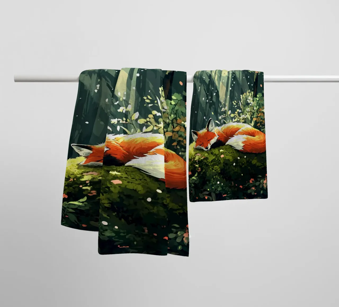 Sleeping fox in the spring forest towel by pixelbull - medieval art and more