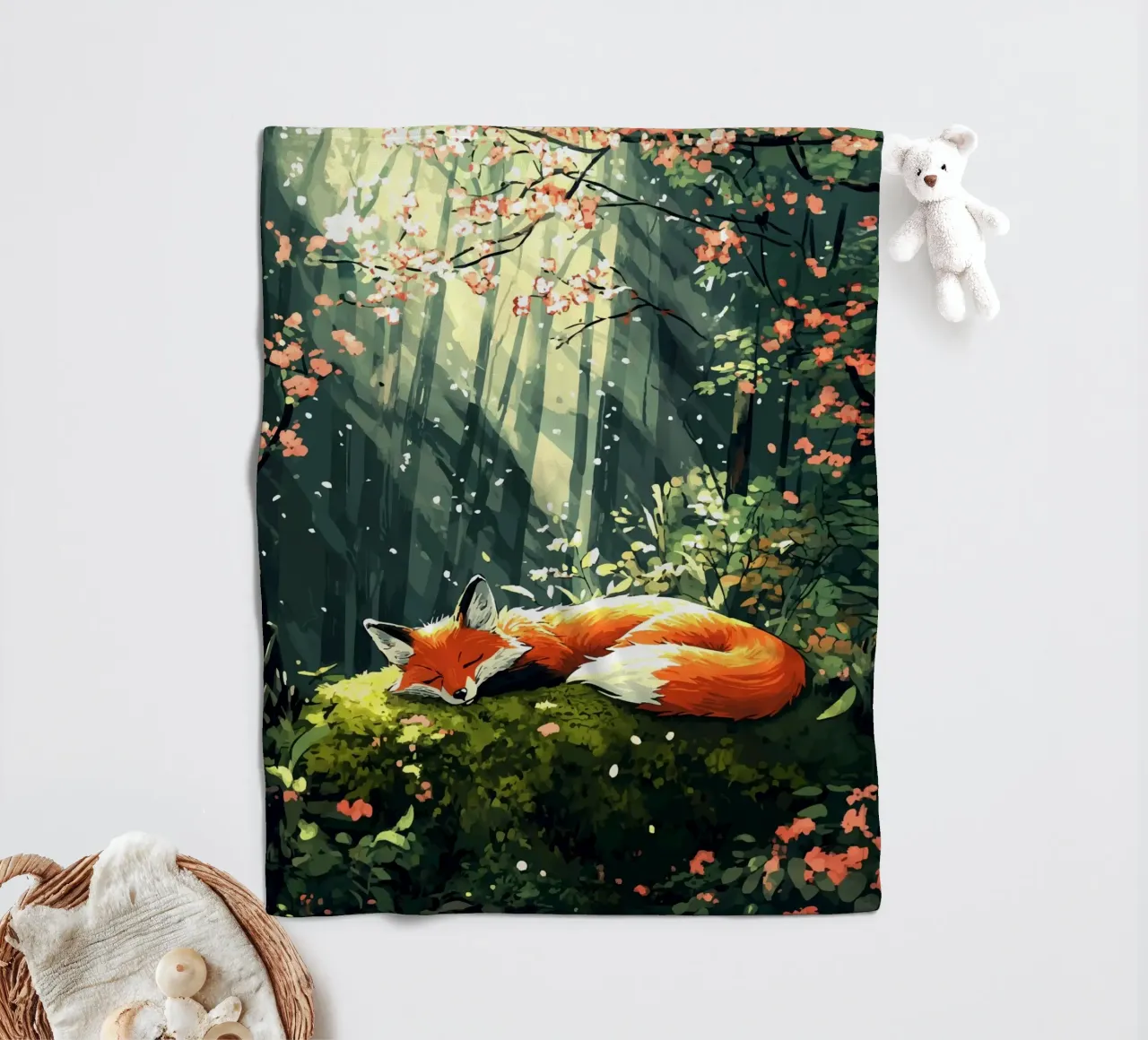Sleeping fox in the spring forest fleece blanket by pixelbull - medieval art and more