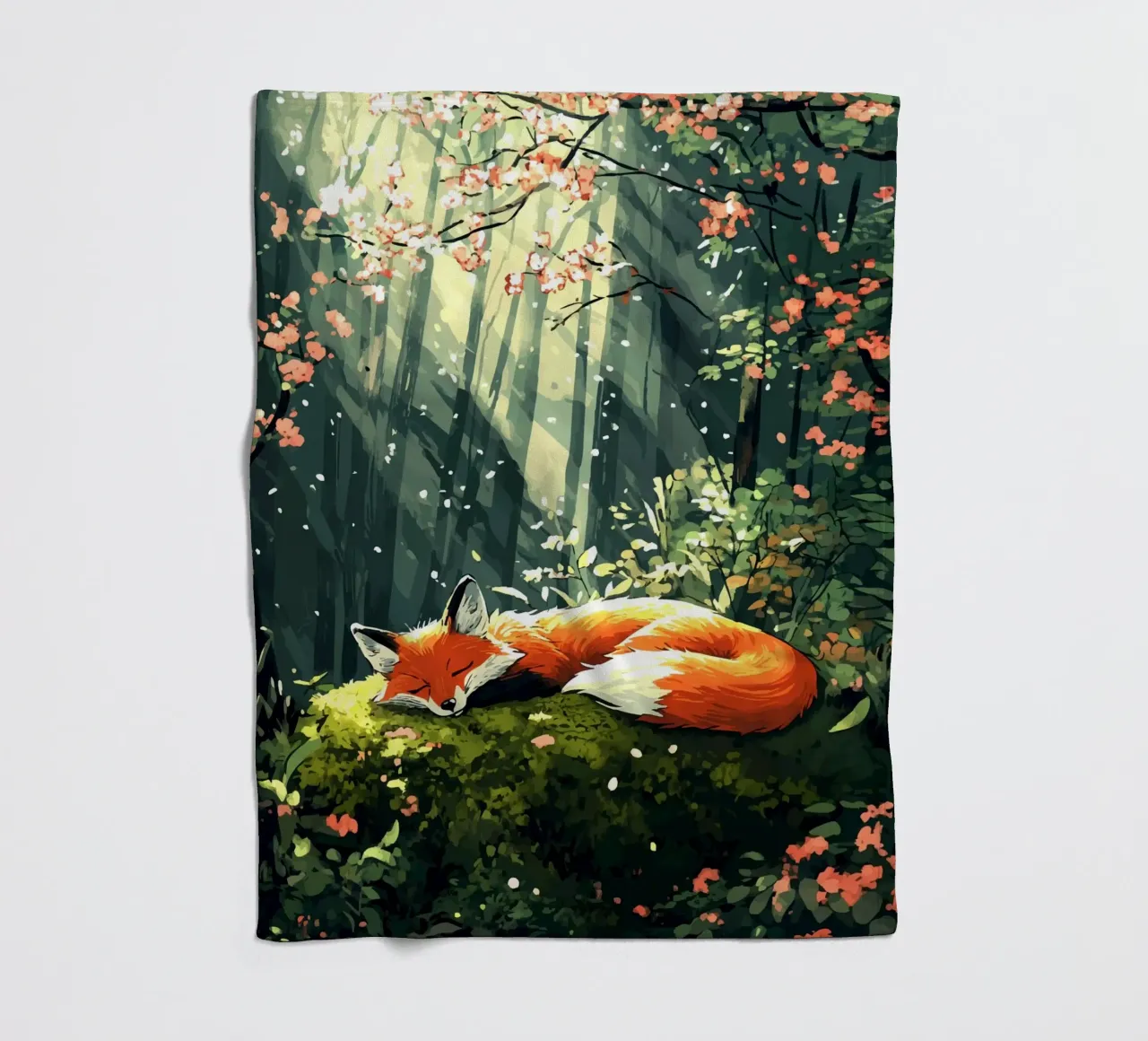 Sleeping fox in the spring forest fleece blanket by pixelbull - medieval art and more