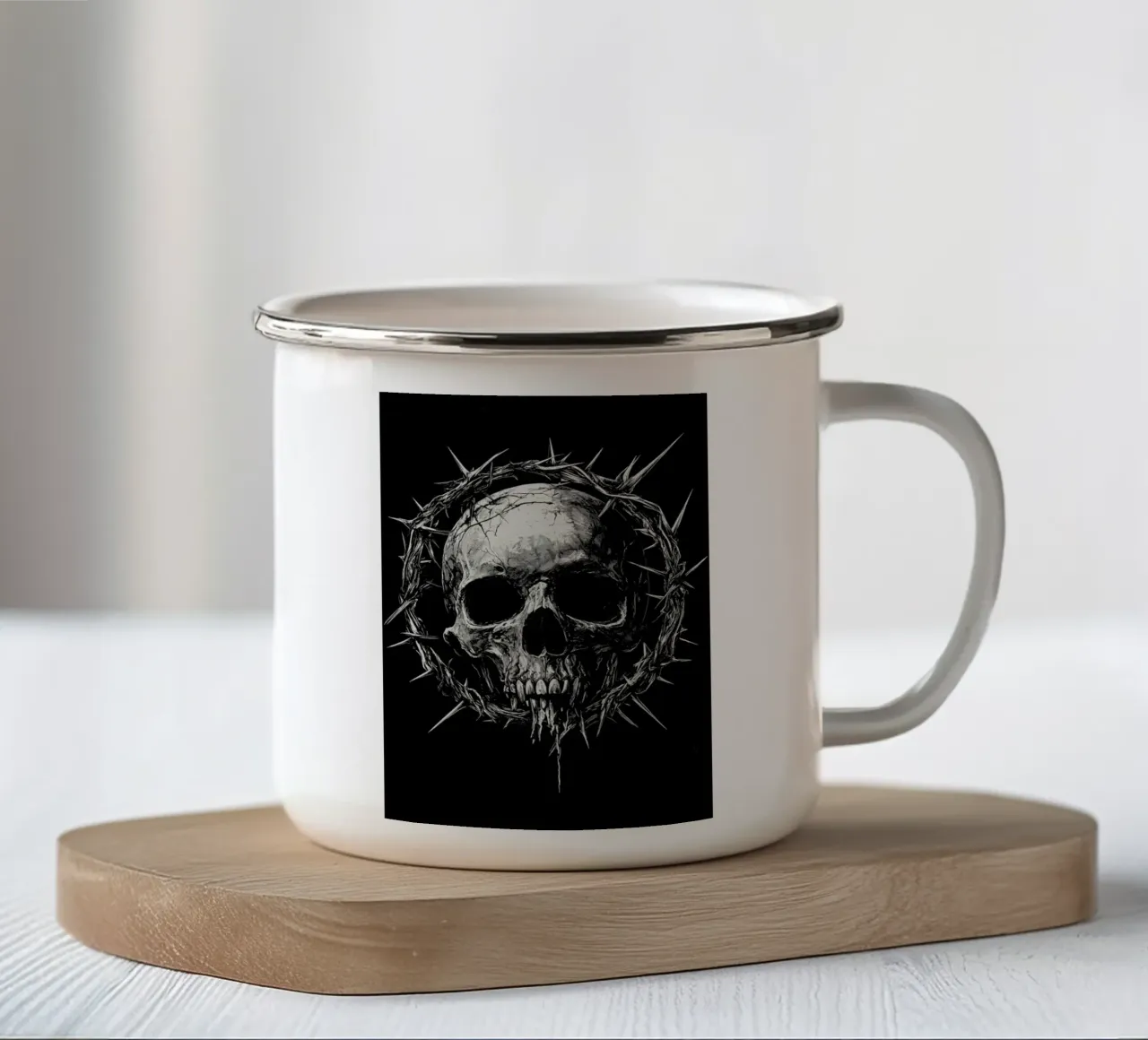 Cráneo con corona de espinas taza de esmalte de pixelbull - medieval art and more