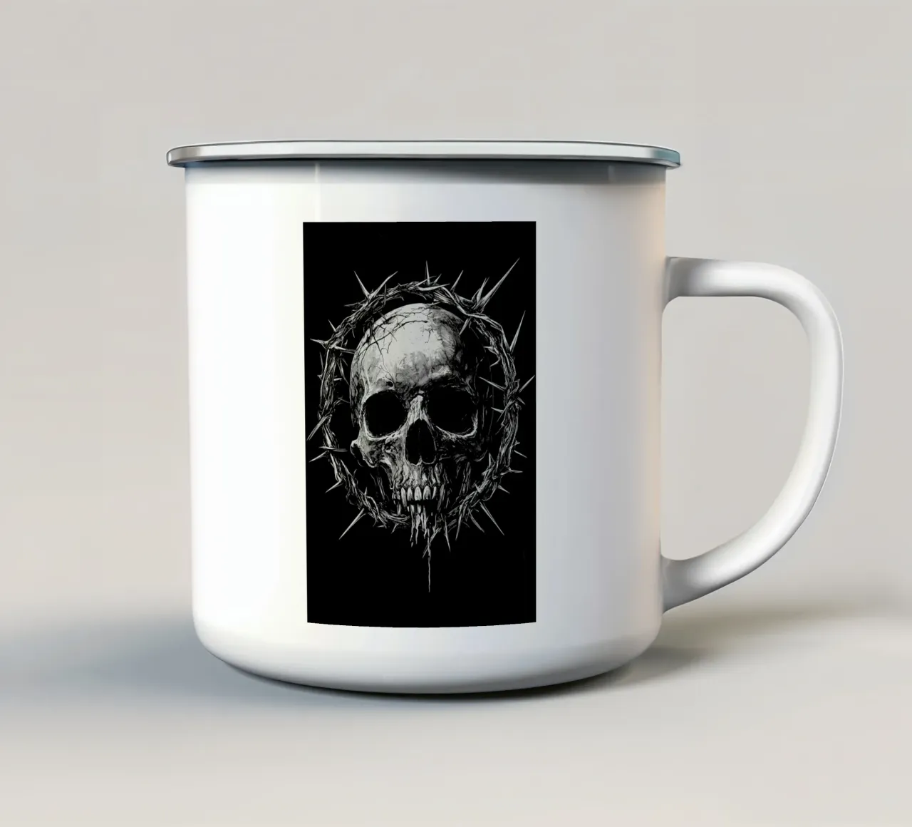 Cráneo con corona de espinas taza de esmalte de pixelbull - medieval art and more