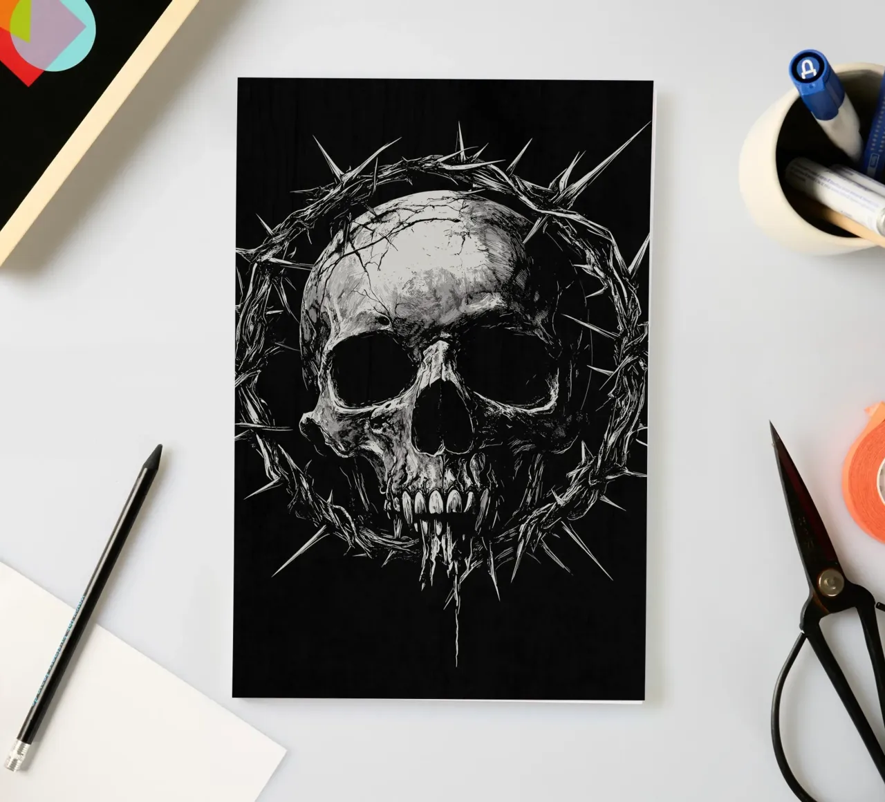 Skull with crown of thorns notebook by pixelbull - medieval art and more