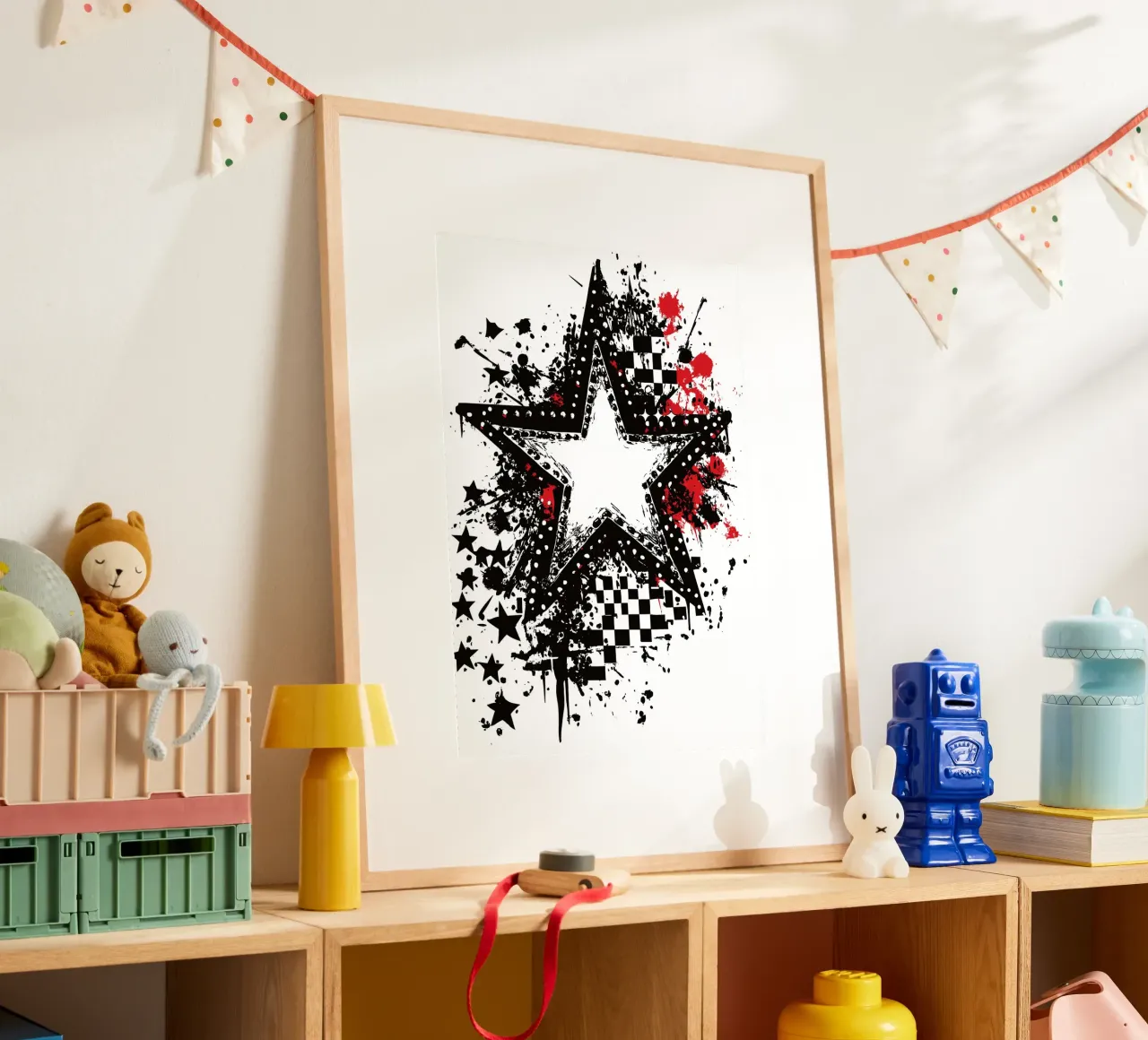 Stella punk con elementi graffiti poster con telaio in plastica da pixelbull - medieval art and more