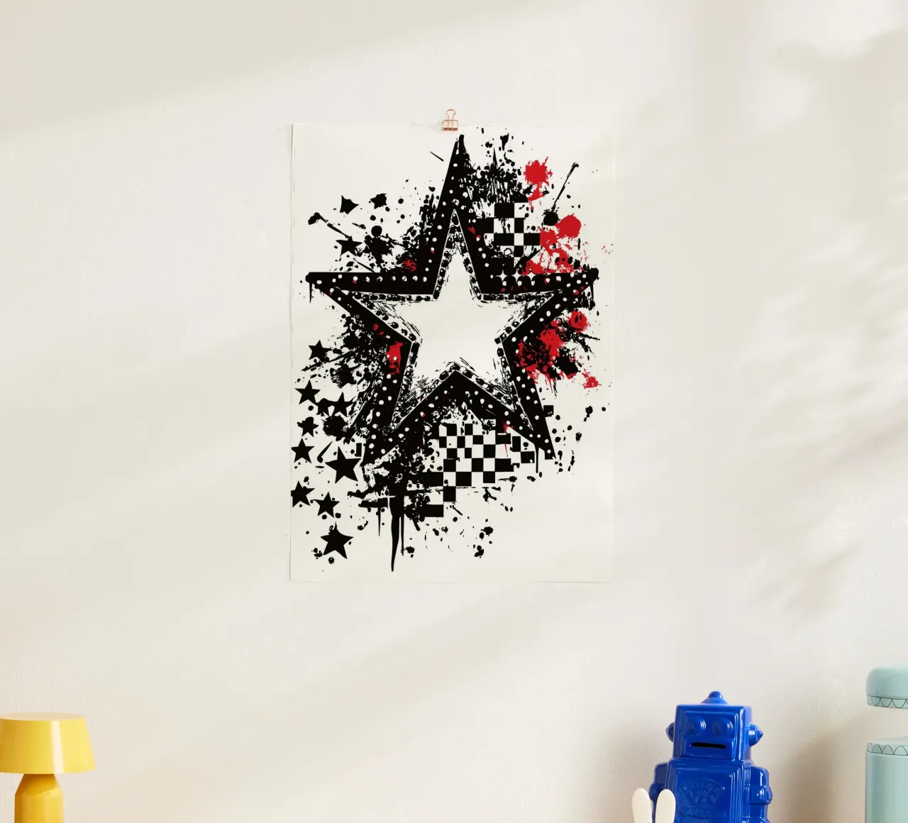 Stella punk con elementi graffiti poster con telaio in plastica da pixelbull - medieval art and more