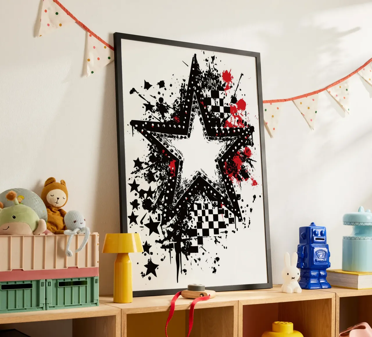 Stella punk con elementi graffiti poster con telaio in plastica da pixelbull - medieval art and more