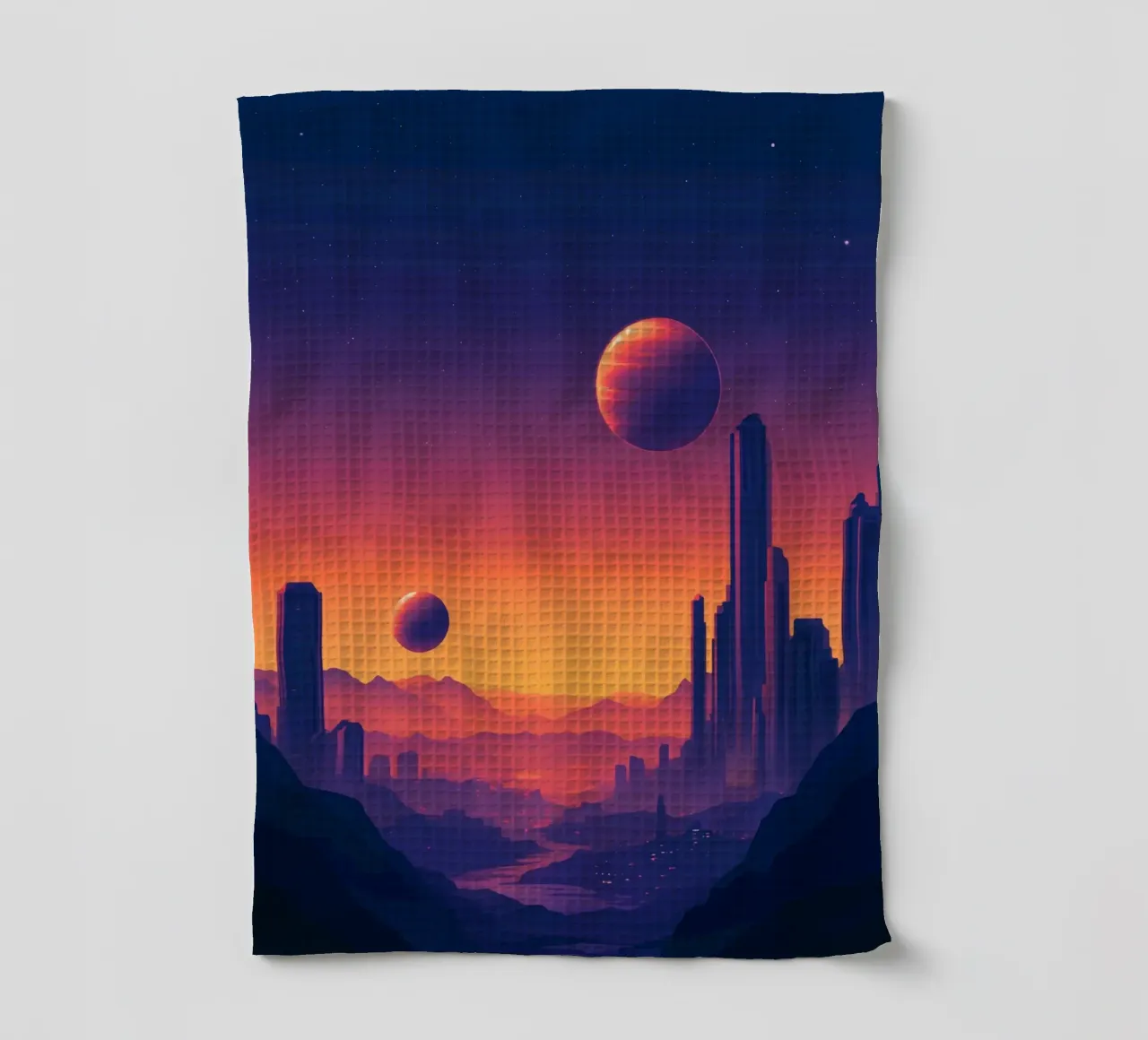 Tramonto di due pianeti canovaccio da cucina da pixelbull - medieval art and more