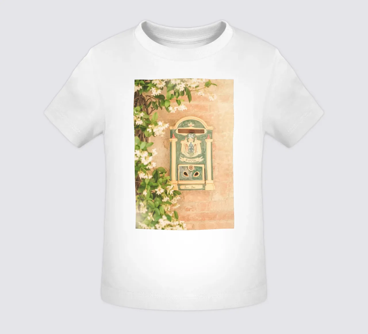 Tuscany, Italy I Decorated retro letterbox in Pienza baby t-shirt by Julie Travel Photography