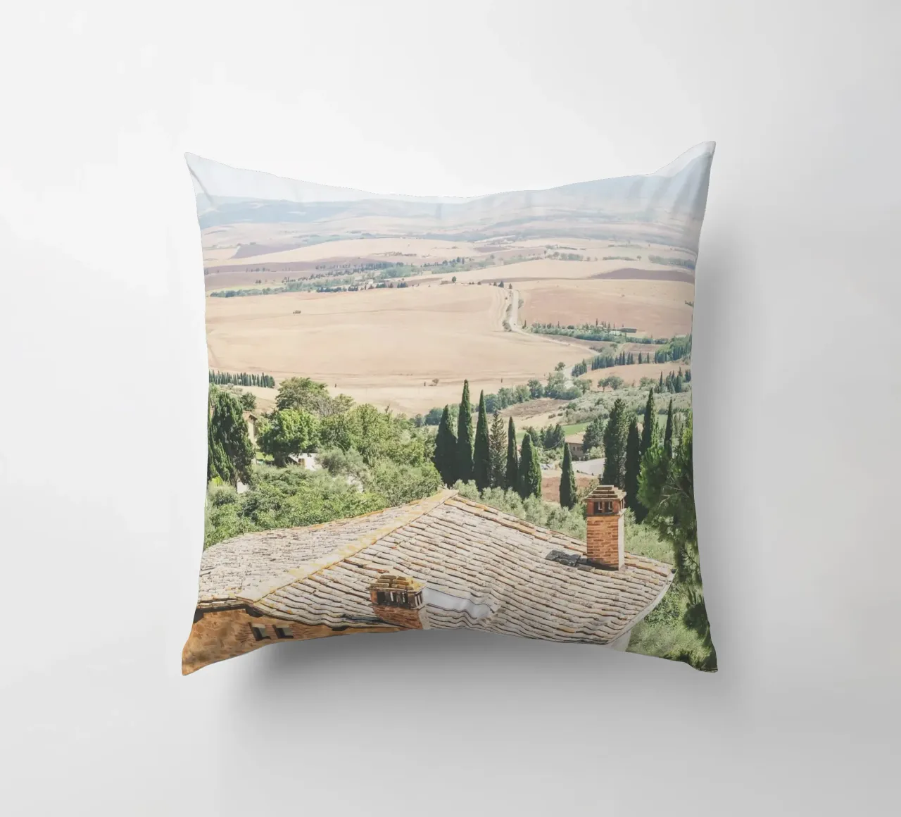 Toscane, Italie I Vue panoramique depuis Pienza sur campagne coussin de Julie Travel Photography