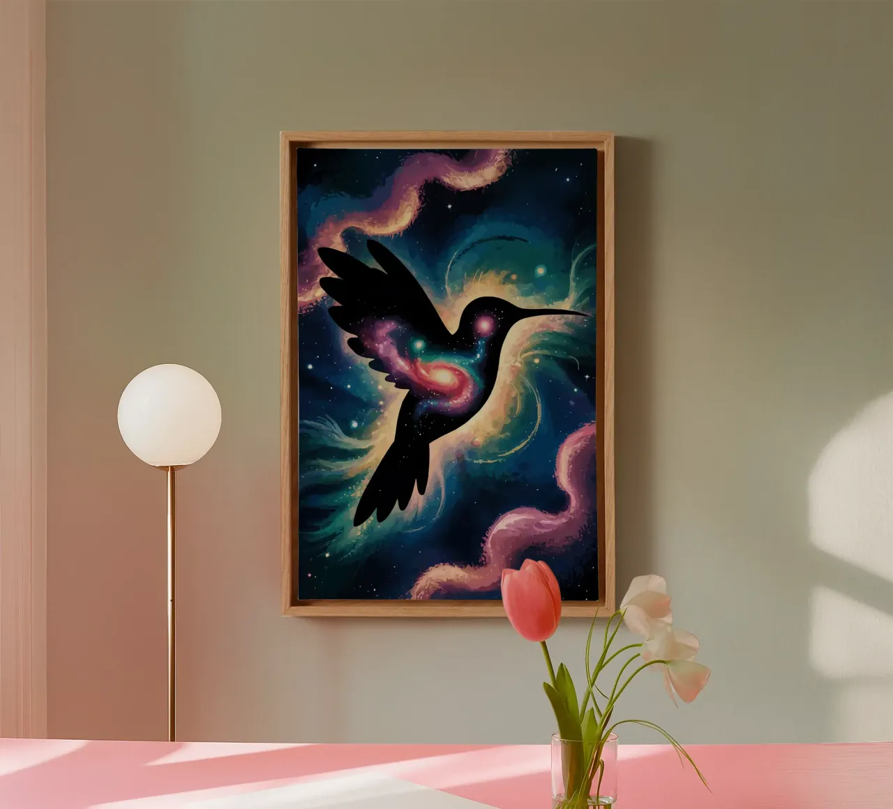 galassia colibrì tela con Cornice a cassetta da artdesign1985