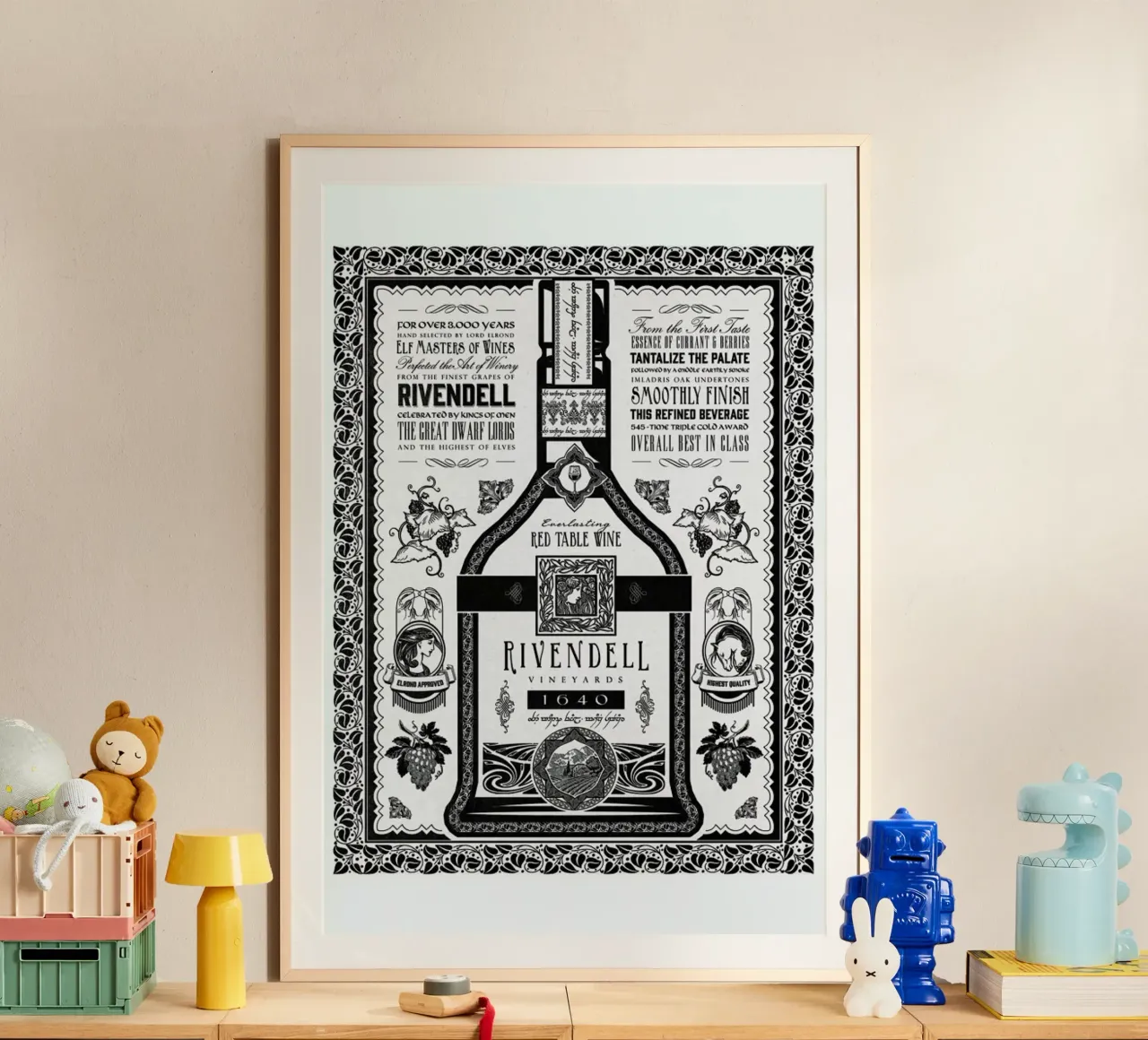 Lord of the Rings Rivendell Vineyards poster con telaio in legno da Barrett Biggers