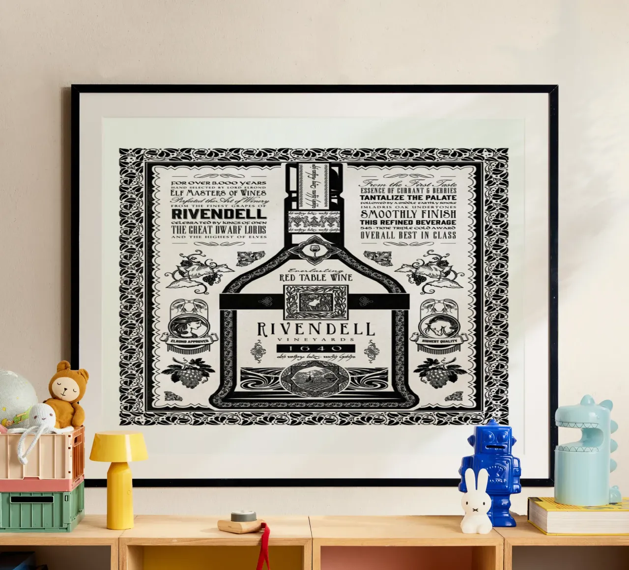 Lord of the Rings Rivendell Vineyards poster con telaio in legno da Barrett Biggers