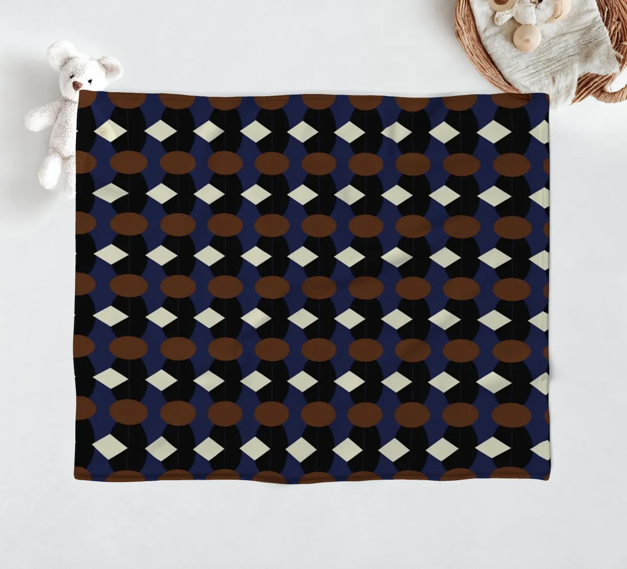 Oval and diamond seamless pattern fleece blanket by Little Dean