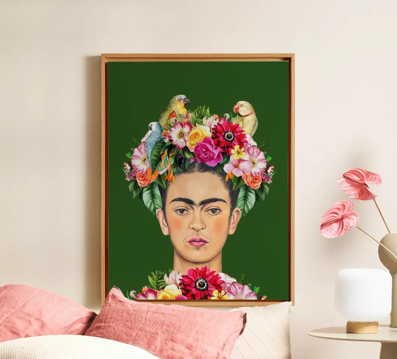 L'amore per gli uccelli con Frida tela con Cornice a cassetta da Carinaprint