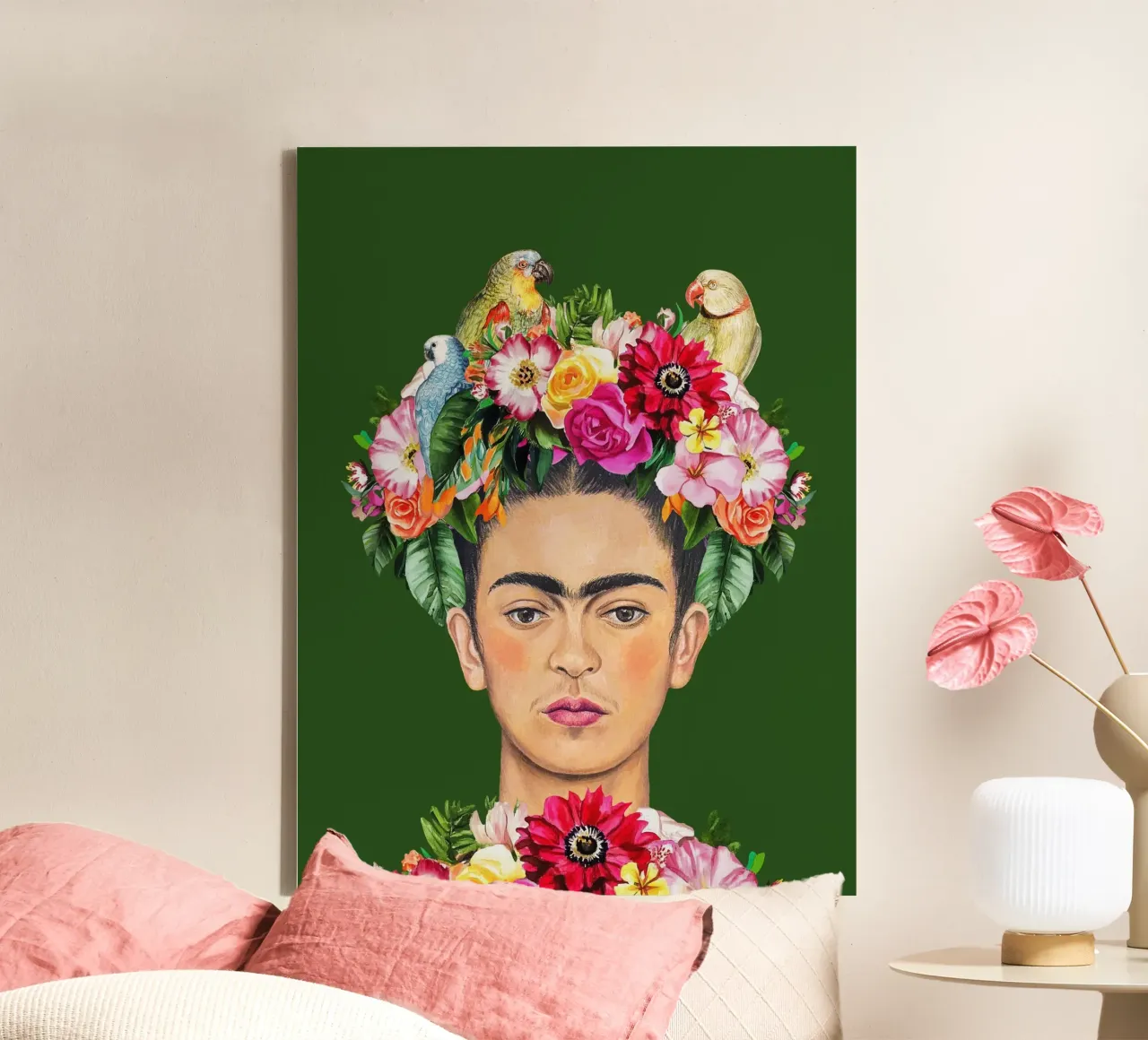 L'amore per gli uccelli con Frida tela con Cornice a cassetta da Carinaprint