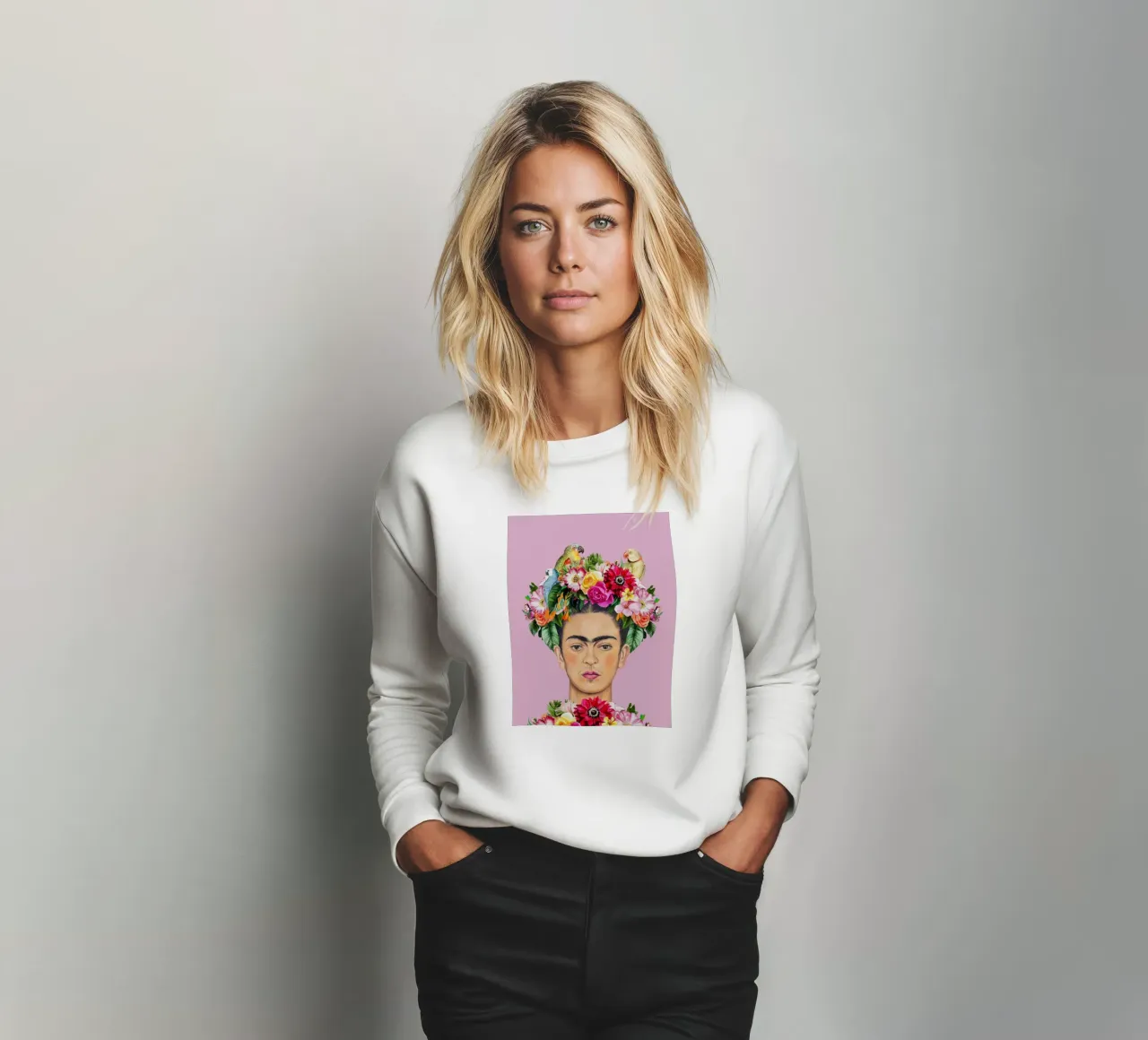 Frida pappagalli e fiori felpa da Carinaprint