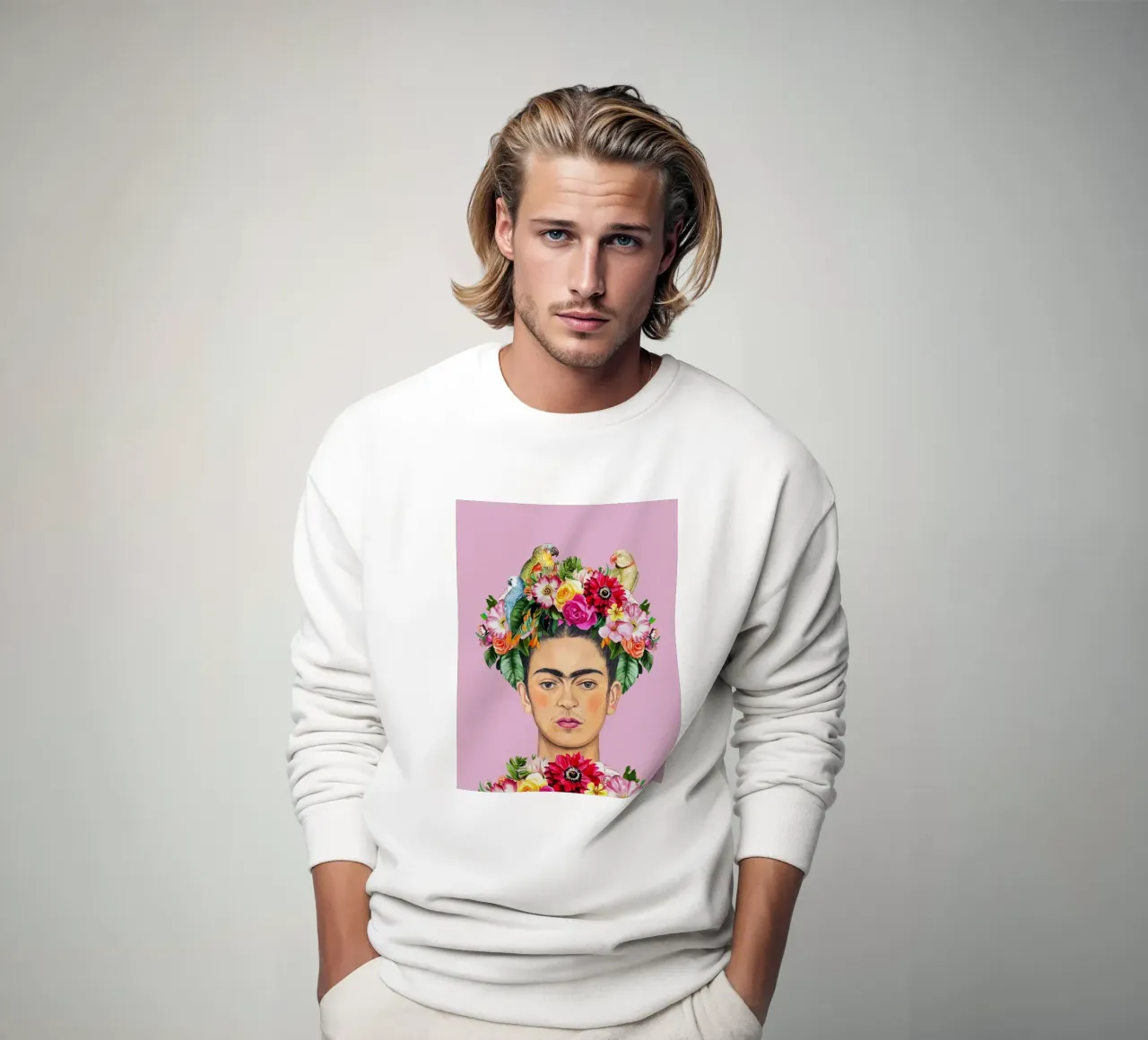 Frida pappagalli e fiori felpa da Carinaprint
