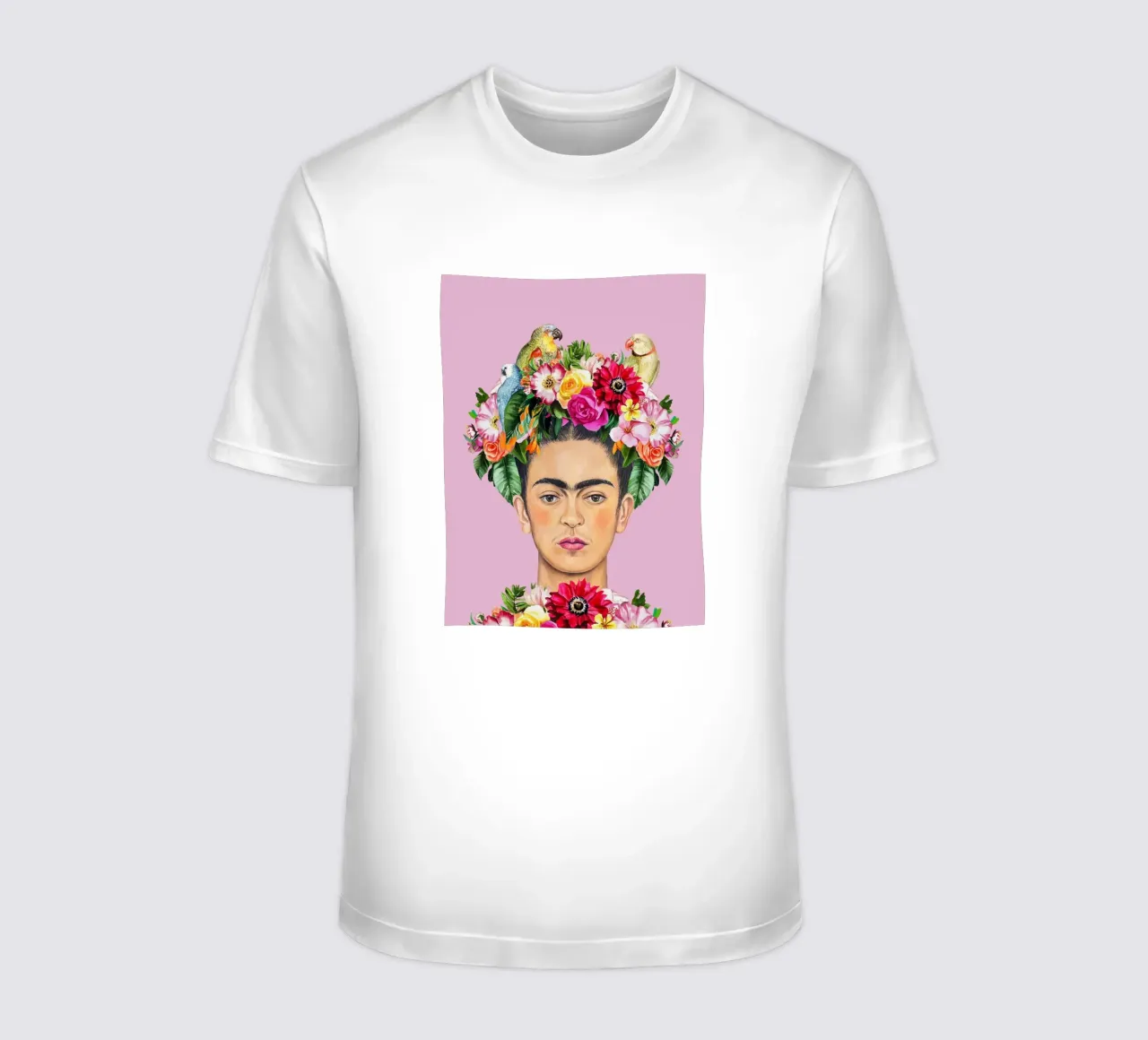 Frida pappagalli e fiori t-shirt da Carinaprint