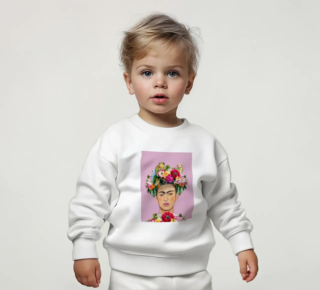 Frida pappagalli e fiori felpa neonato da Carinaprint