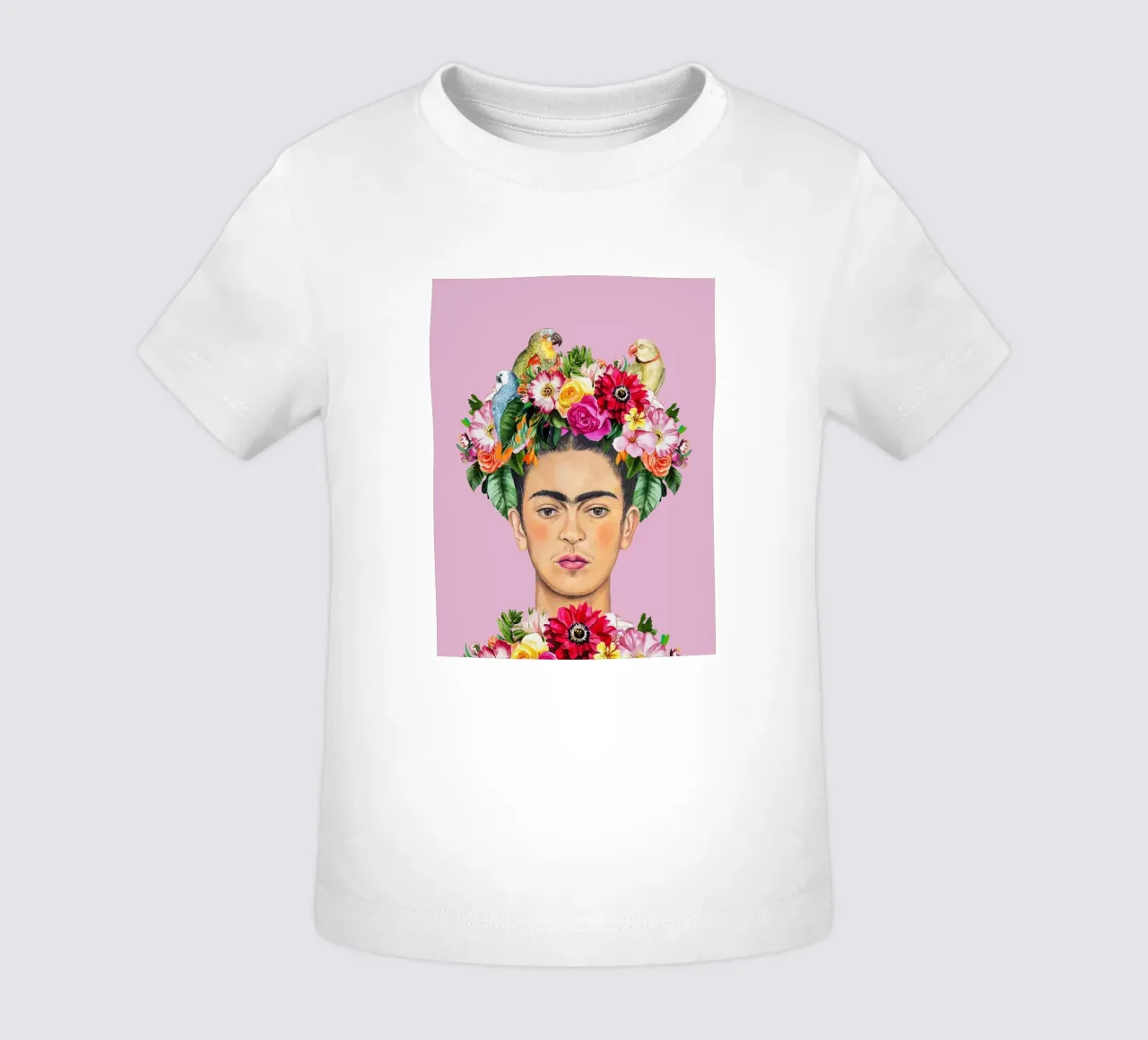 Frida papegaaien en bloemen baby t-shirt van Carinaprint