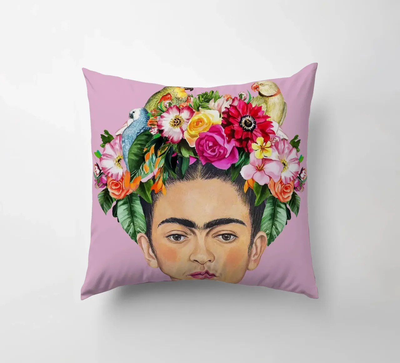 Frida pappagalli e fiori cuscino da Carinaprint