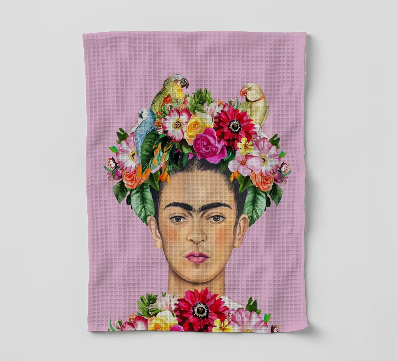 Frida pappagalli e fiori canovaccio da cucina da Carinaprint