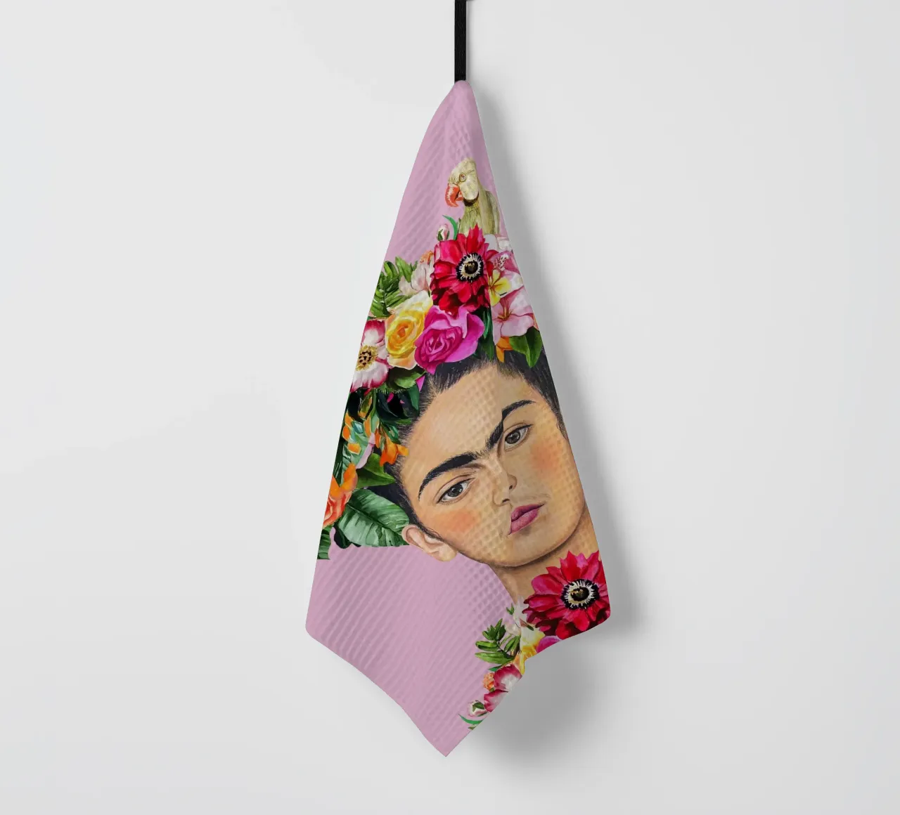 Frida pappagalli e fiori canovaccio da cucina da Carinaprint