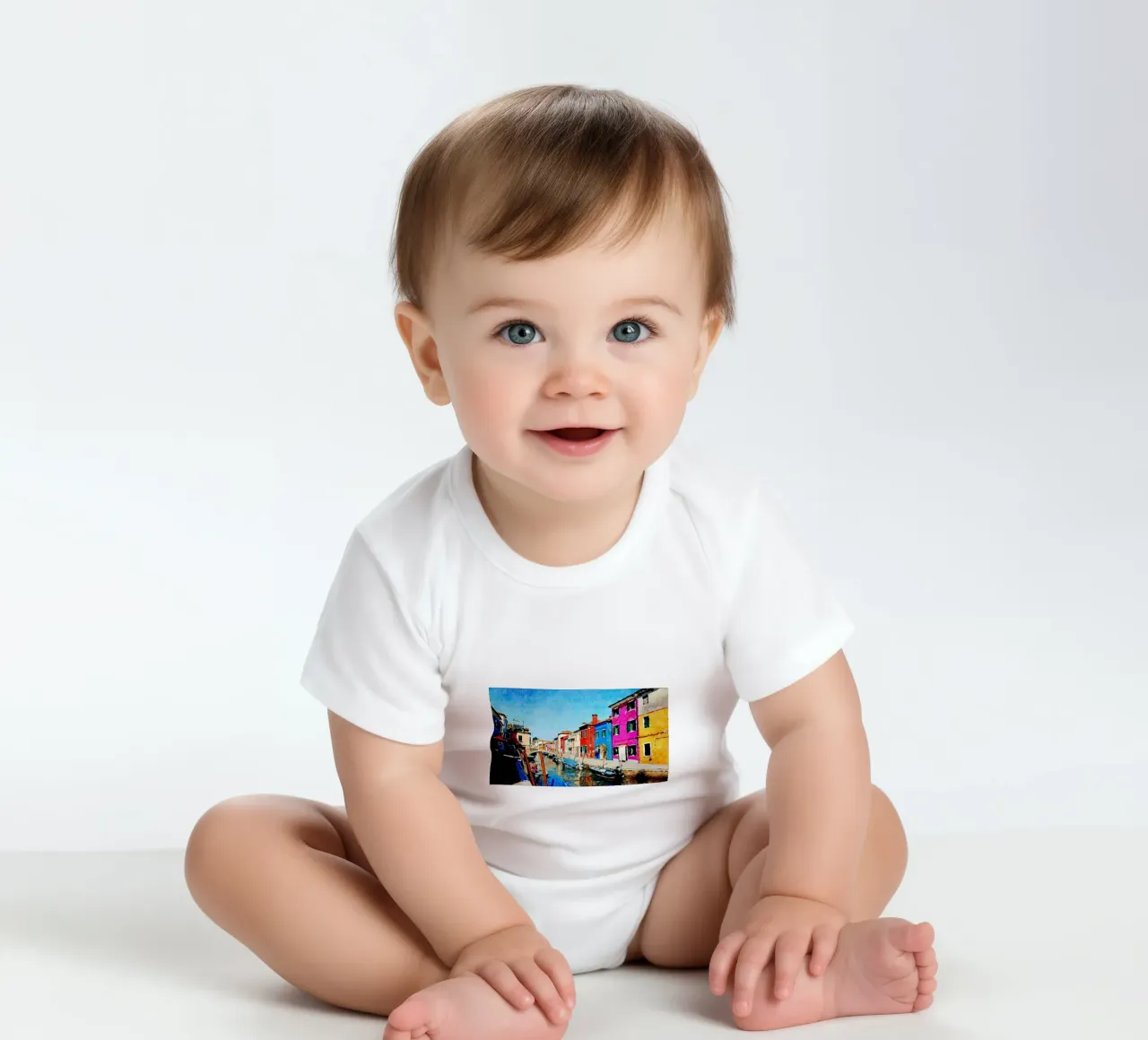 Burano short-sleeve baby romper by Massimo Frascogna