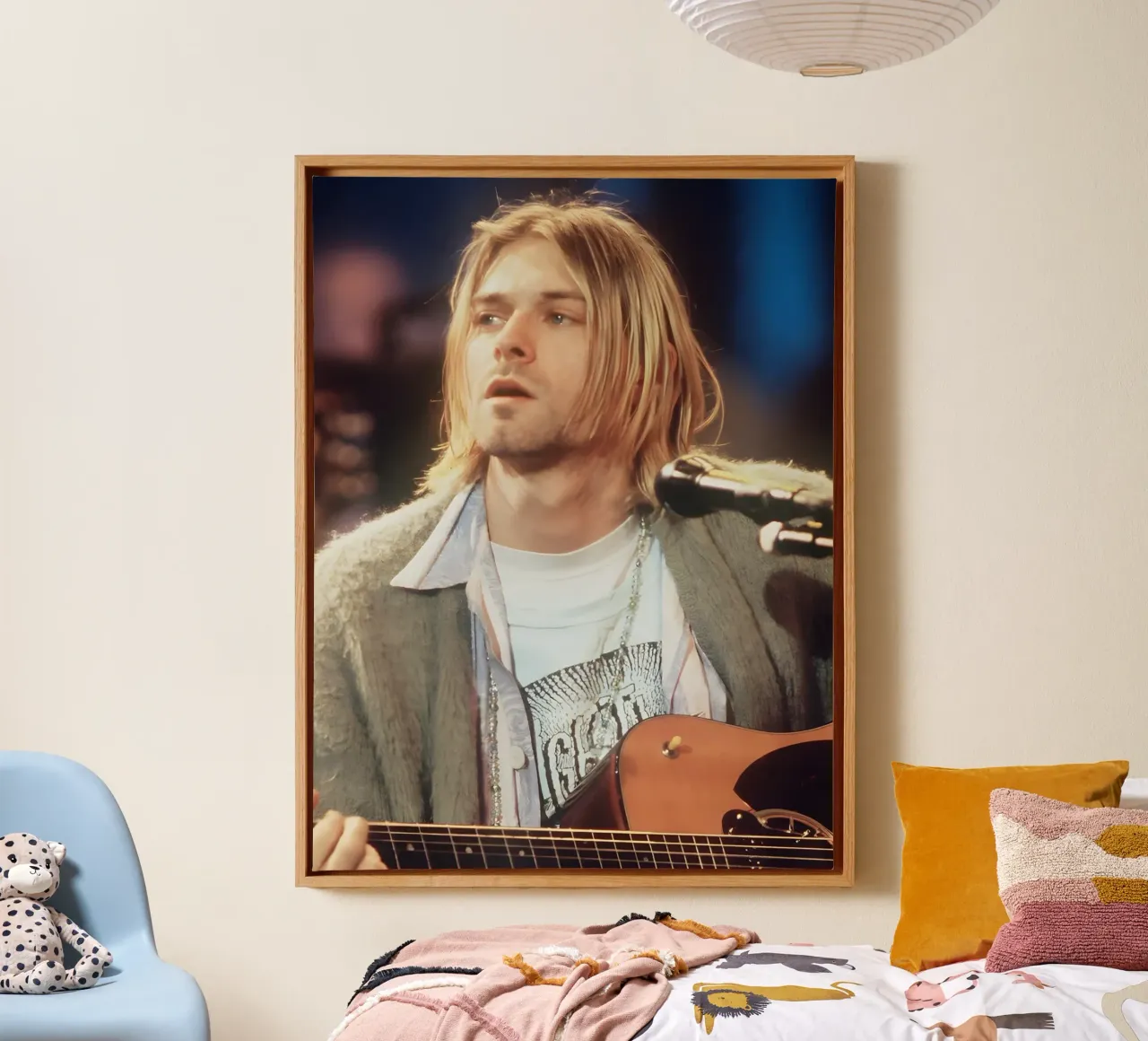 Kurt Cobain tela con Cornice a cassetta da Low poly art