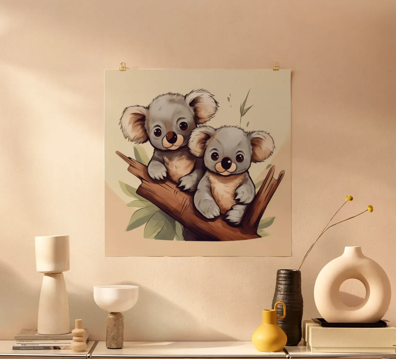 Duo di Koala retrò poster con telaio in alluminio da Funny Animals