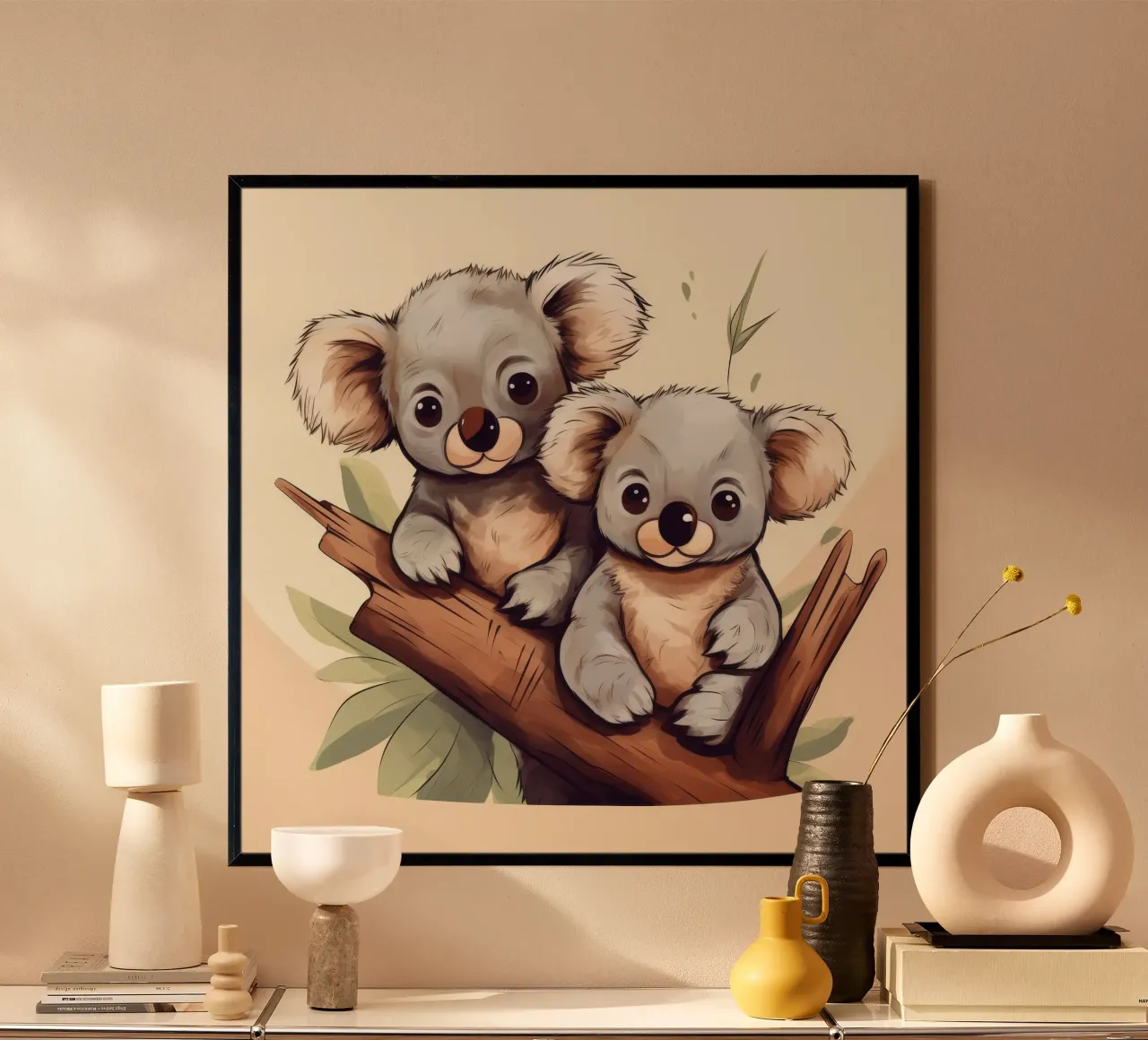 Duo di Koala retrò poster con telaio in alluminio da Funny Animals