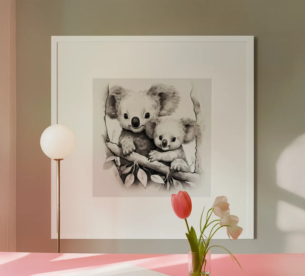 Duo di Koala retrò poster con telaio in alluminio da Funny Animals