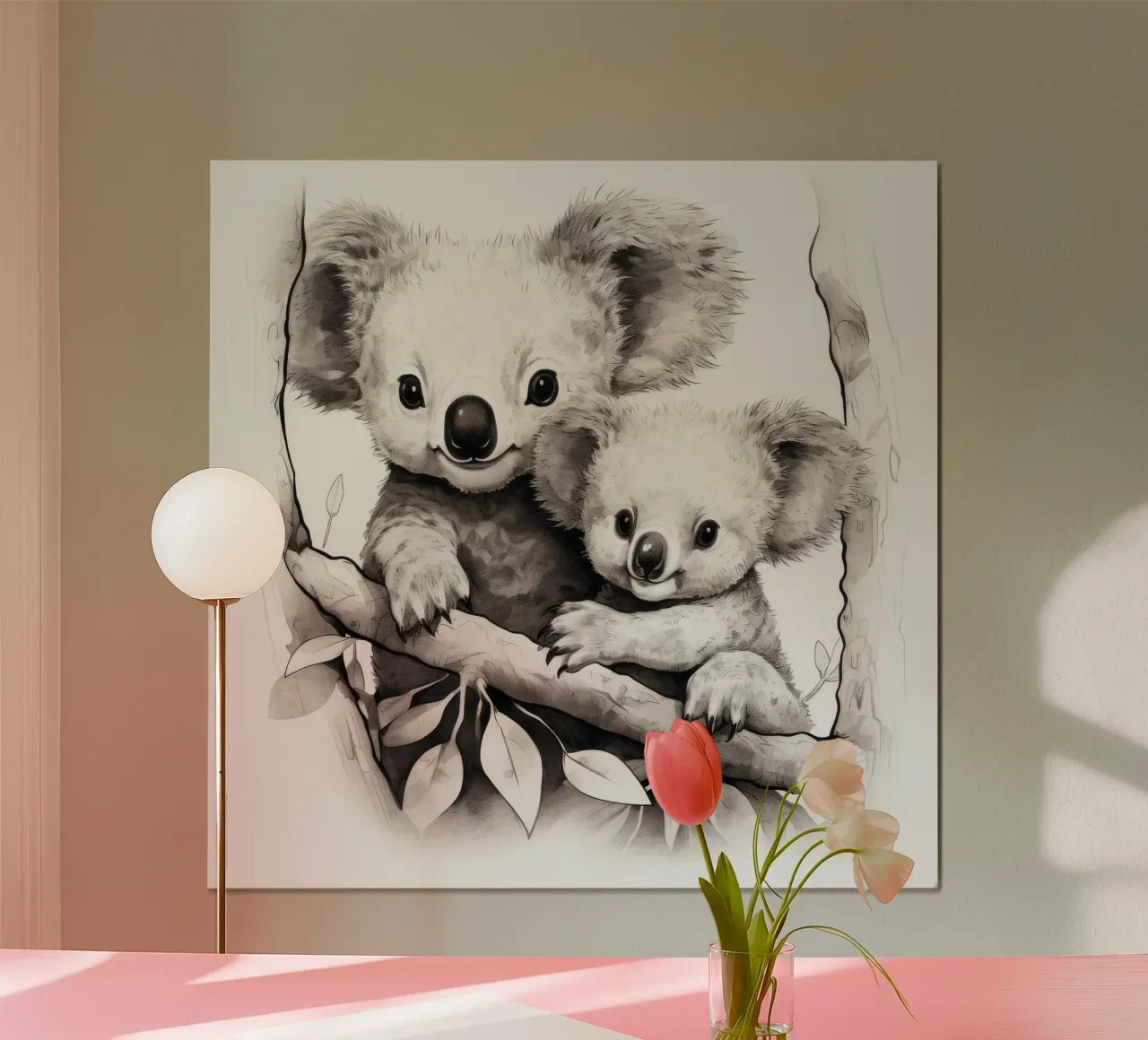 Duo di Koala retrò poster con telaio in alluminio da Funny Animals