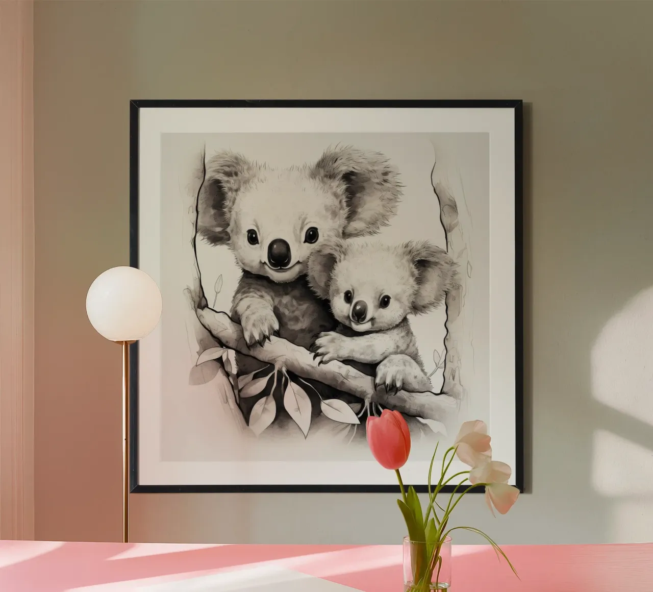 Duo di Koala retrò poster con telaio in alluminio da Funny Animals