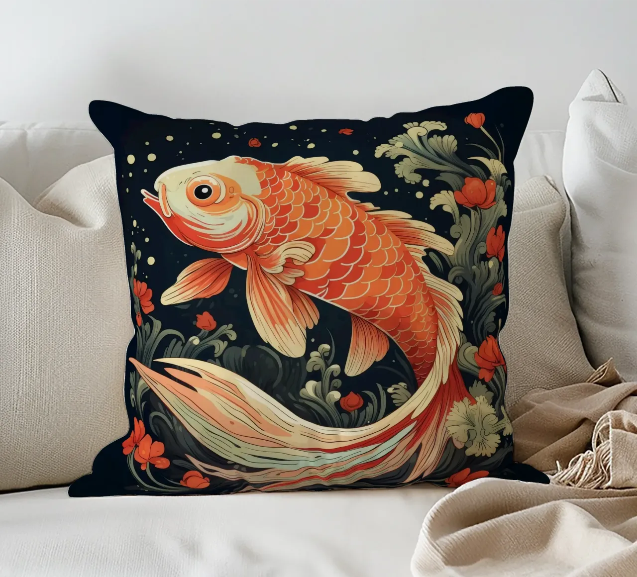 Pesce Koi retrò cuscino da Funny Animals