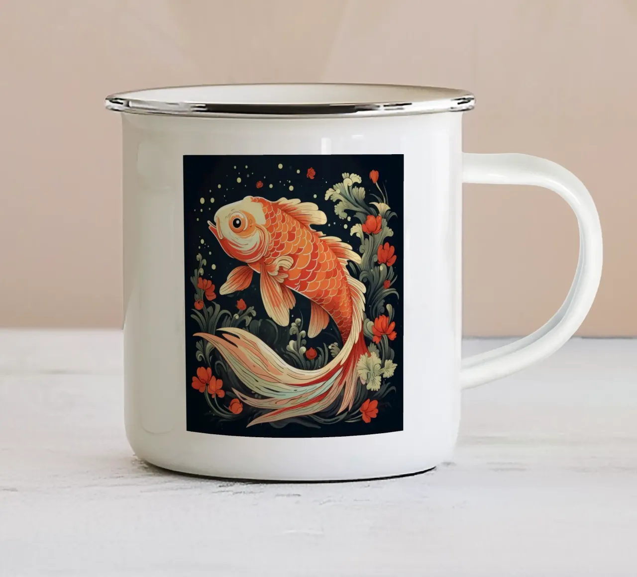Pesce Koi retrò tazza in smalto da Funny Animals