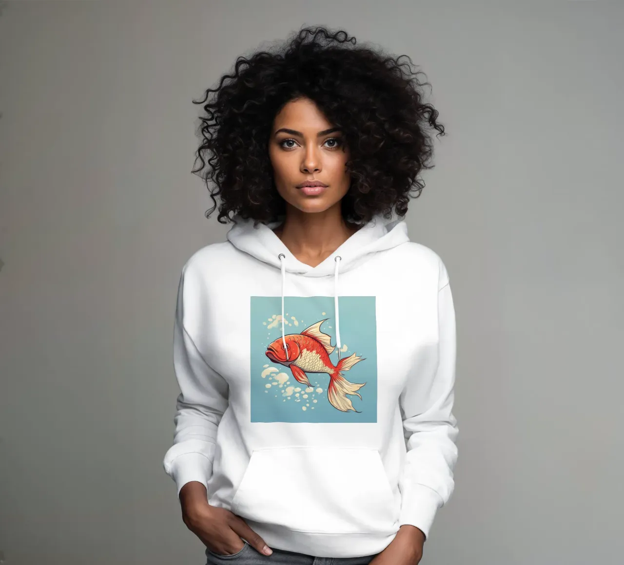 Cartoni animati retrò divertenti sul pesce Koi felpa con cappuccio da Funny Animals
