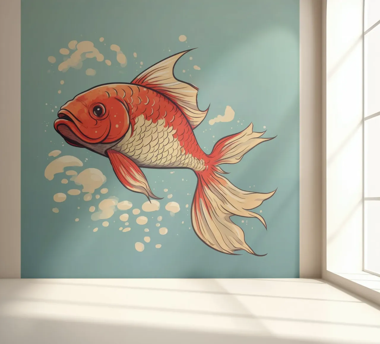 Retro Funny Cute Koi Fish Cartoons papier peint photo de Funny Animals