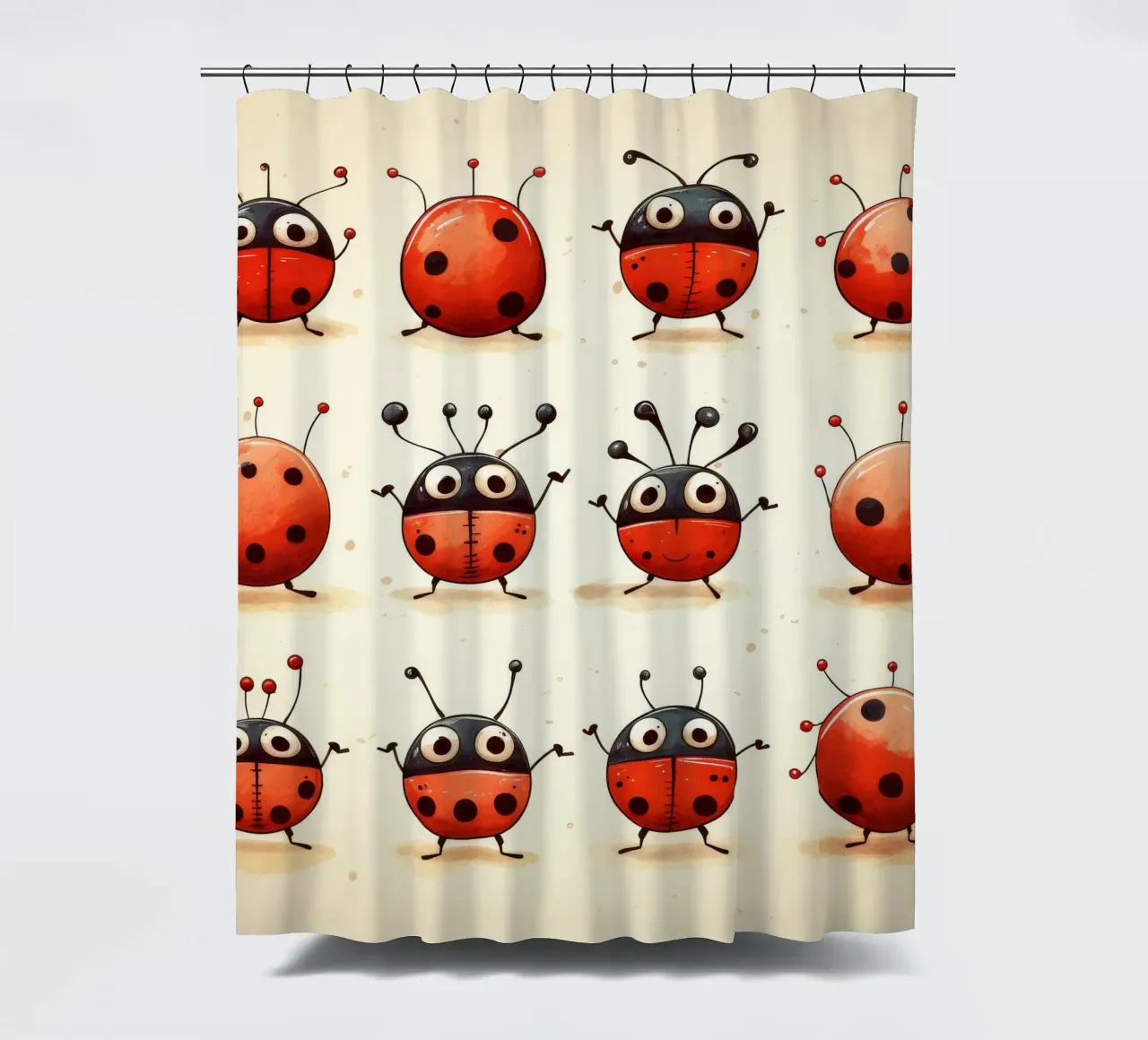Retro Ladybug Gang shower curtain by Funny Animals