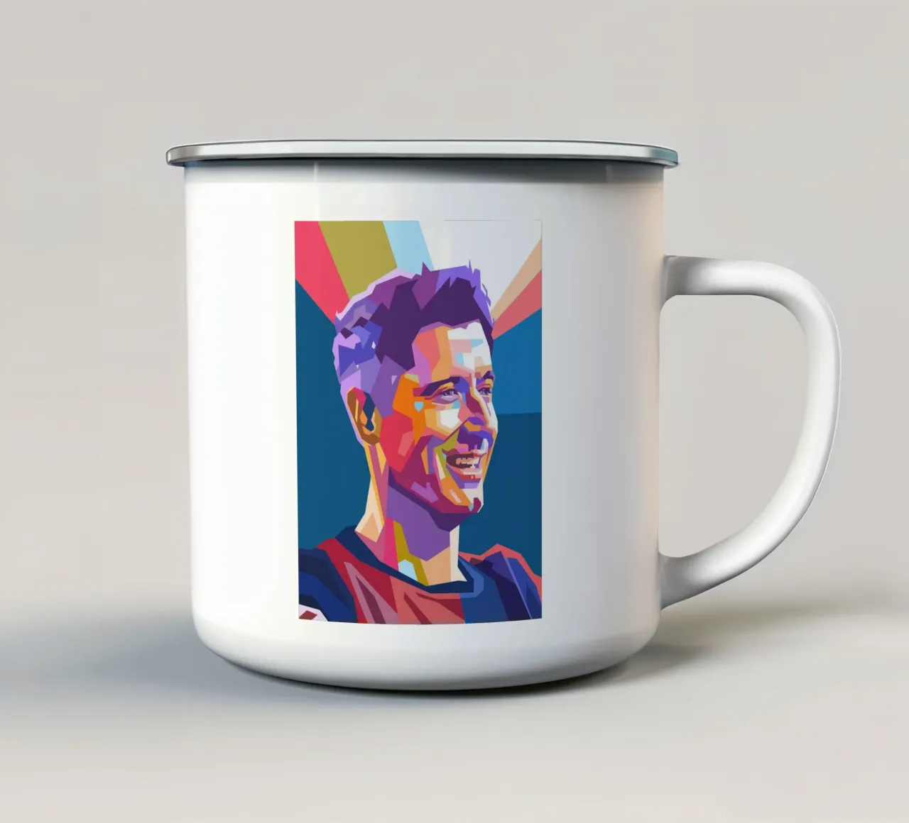 Ritratto pop art di Robert Lewandowski tazza in smalto da Hantamrata