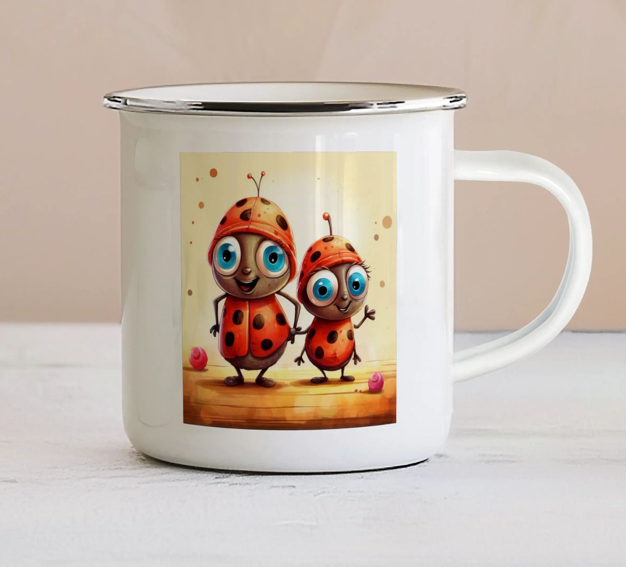 Retro Ladybug Duo tazza in smalto da Funny Animals