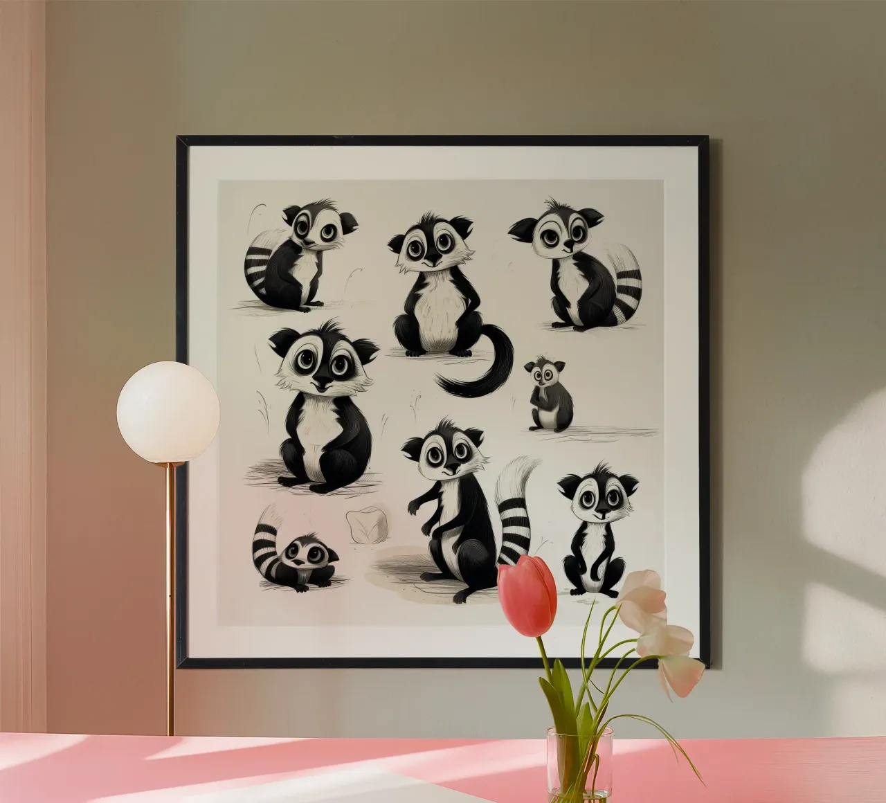 La banda dei lemuri retrò poster con telaio in plastica da Funny Animals